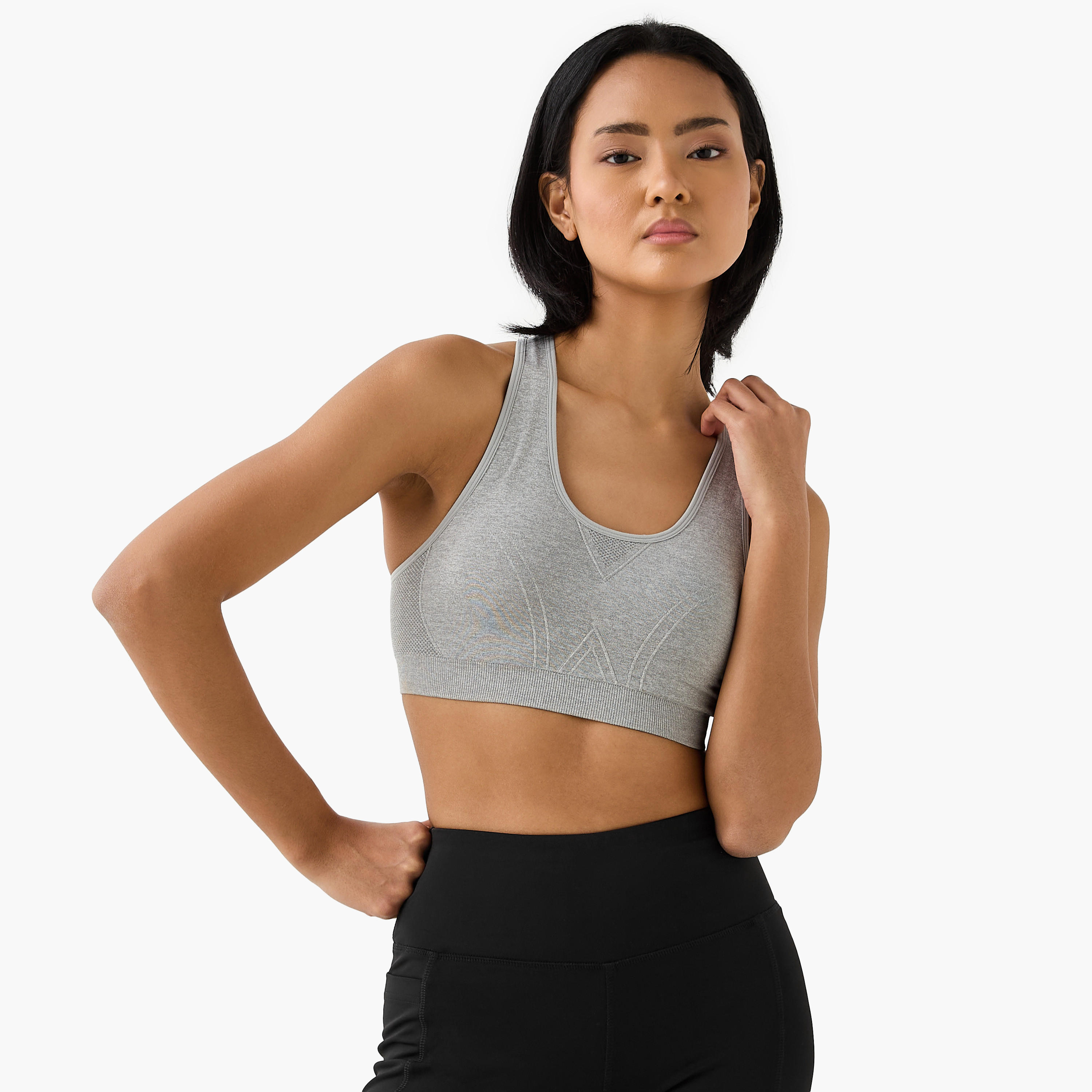 Textured Scoop Neck Sports Bra with Removable Pads and Racerback-women-clothing-lingerie-bras-image-1