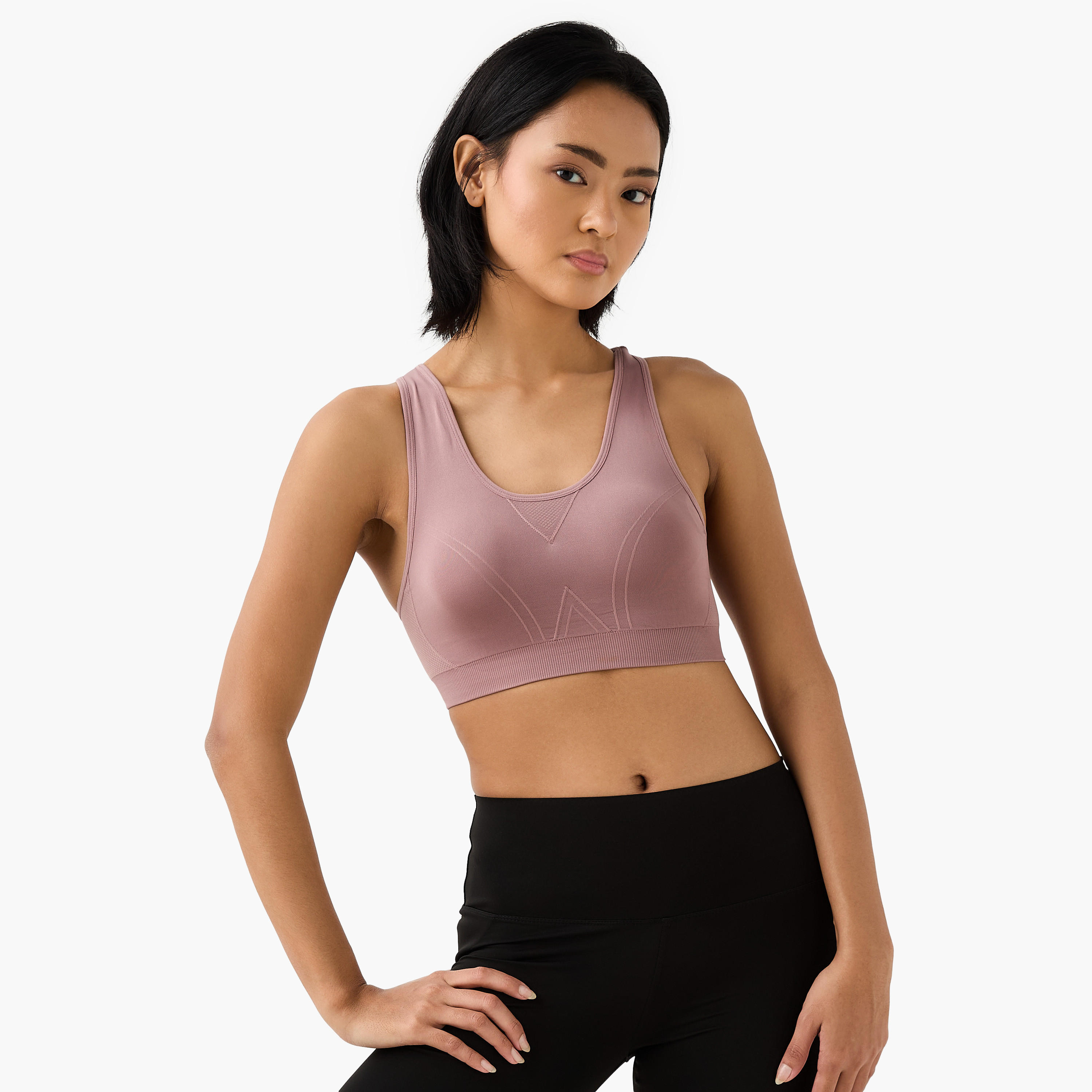 صدرية رياضية بارزة الملمس بظهر متقاطع وياقة عميقة وحشوات قابلة للإزالة-women-clothing-lingerie-bras-image-1