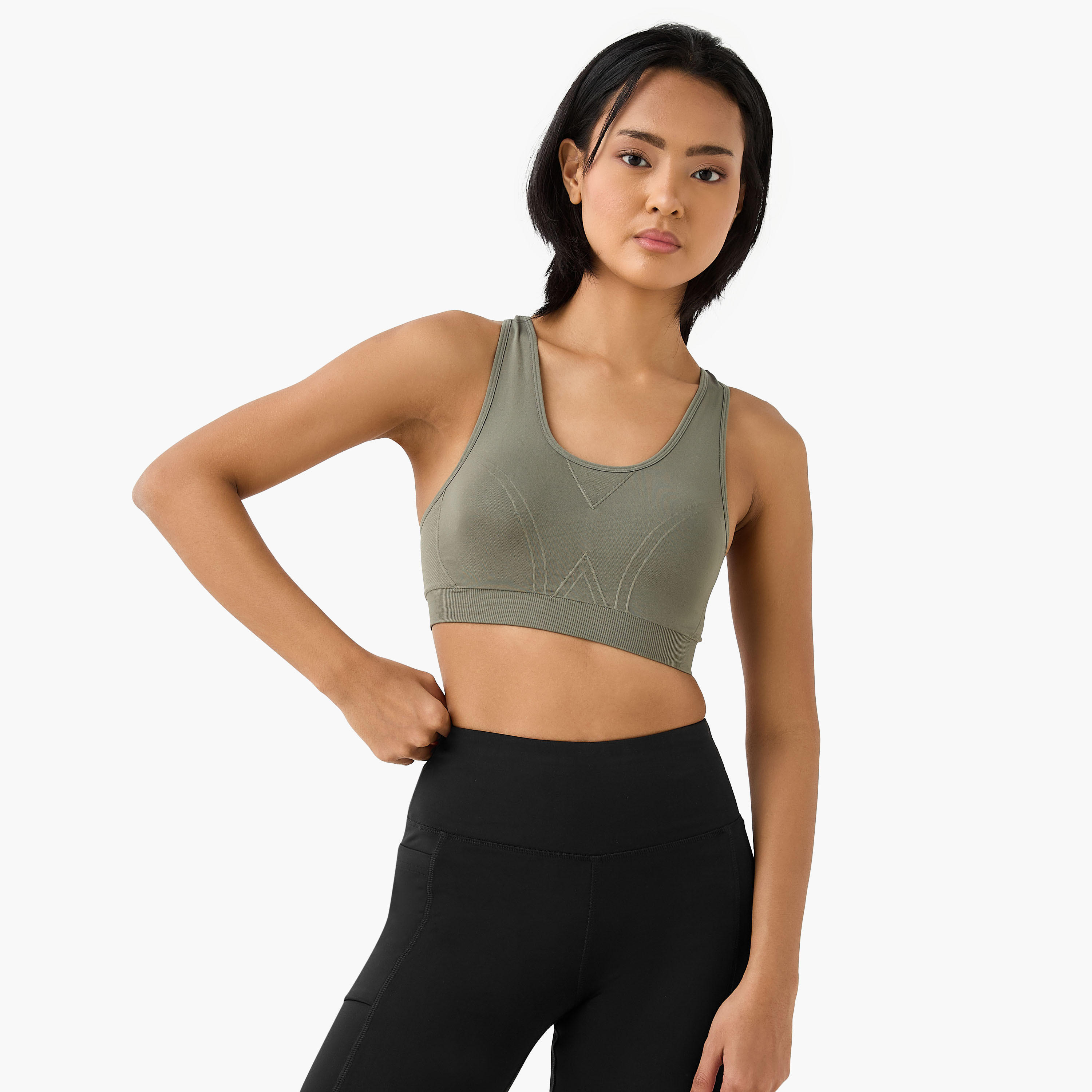 صدرية رياضية بارزة الملمس بظهر متقاطع وياقة عميقة وحشوات قابلة للإزالة-women-clothing-lingerie-bras-image-1