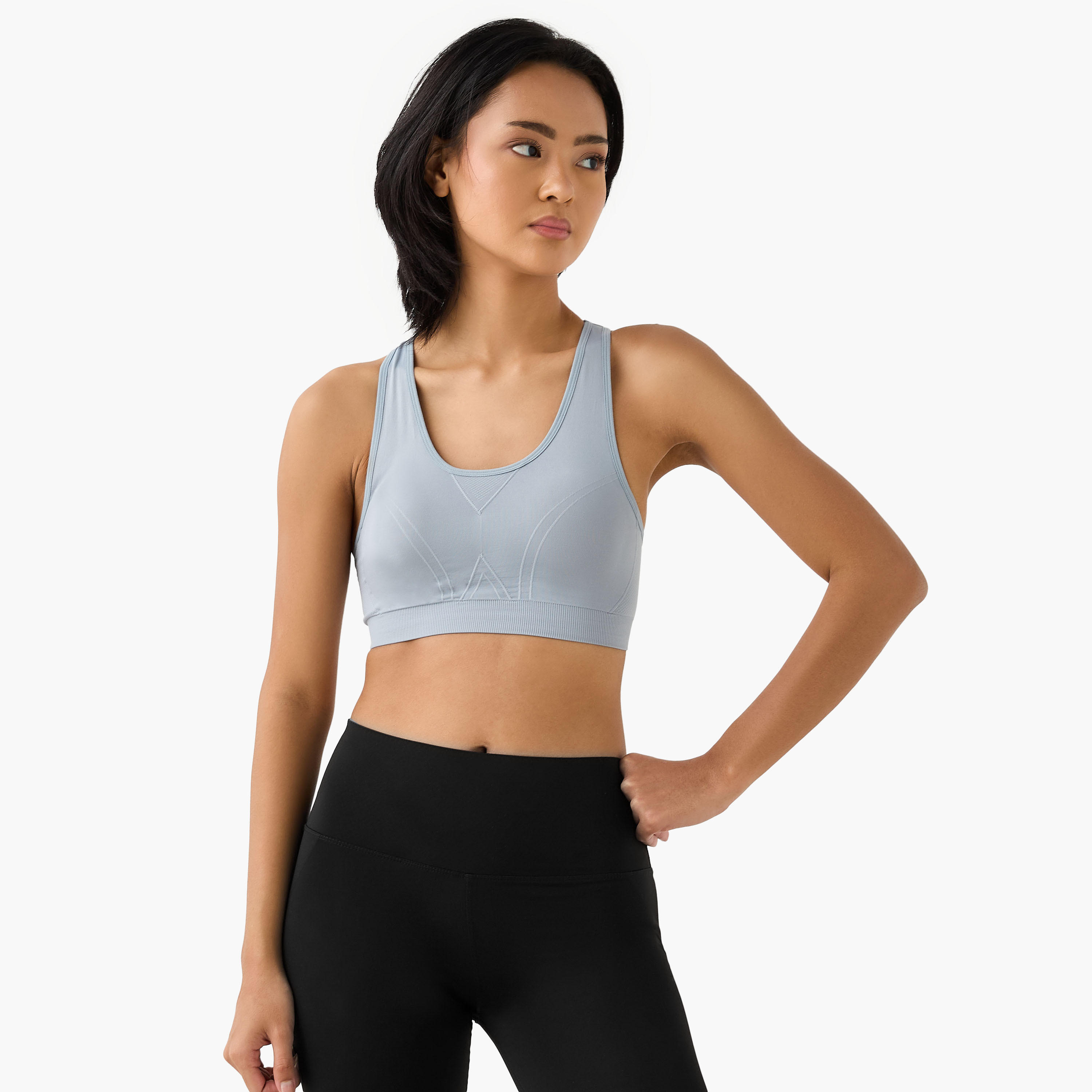 Textured Scoop Neck Sports Bra with Removable Pads and Racerback-women-clothing-lingerie-bras-image-2
