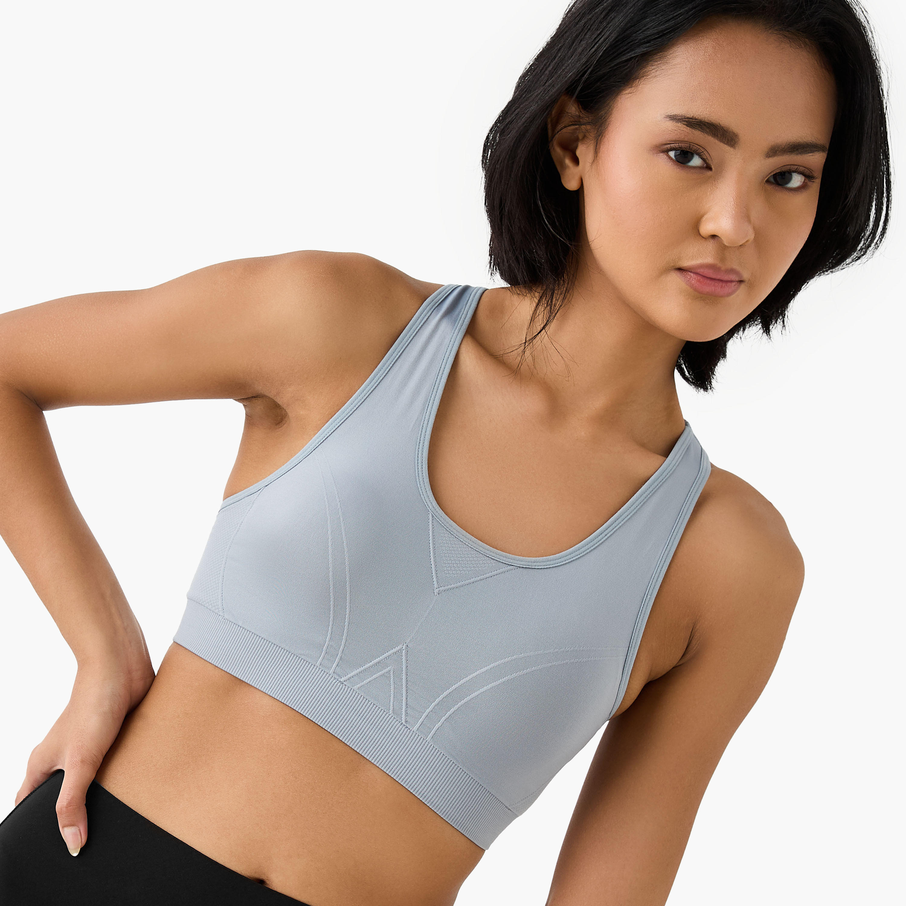 صدرية رياضية بارزة الملمس بظهر متقاطع وياقة عميقة وحشوات قابلة للإزالة-women-clothing-lingerie-bras-image-5