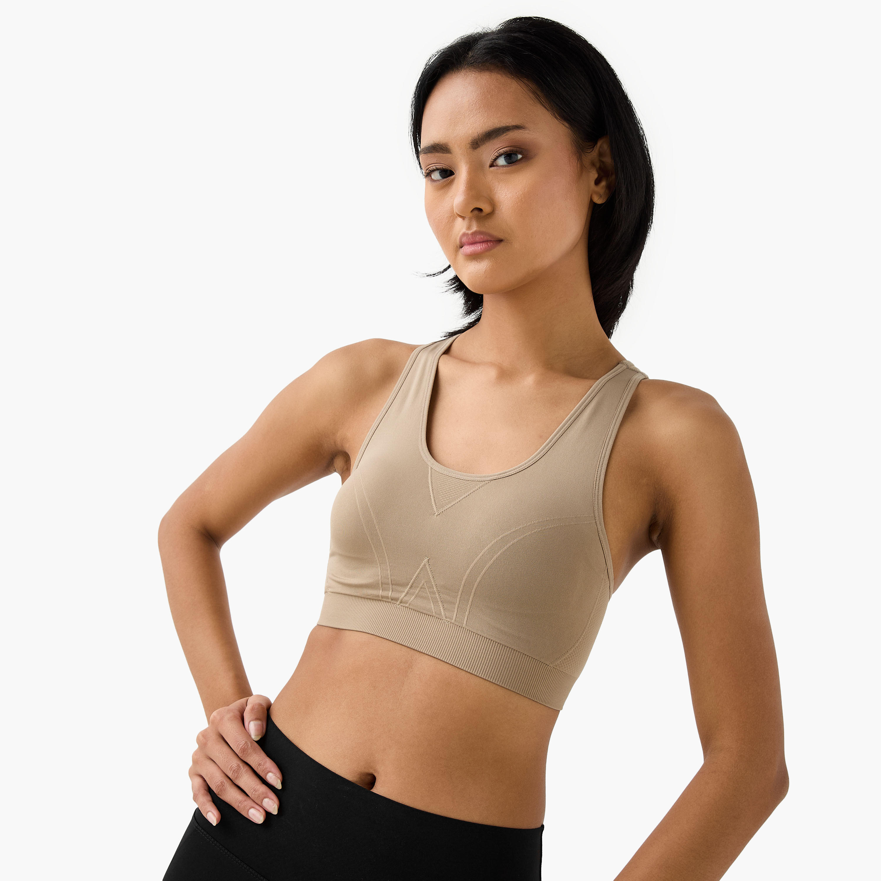 Textured Scoop Neck Sports Bra with Removable Pads and Racerback-women-clothing-lingerie-bras-image-1