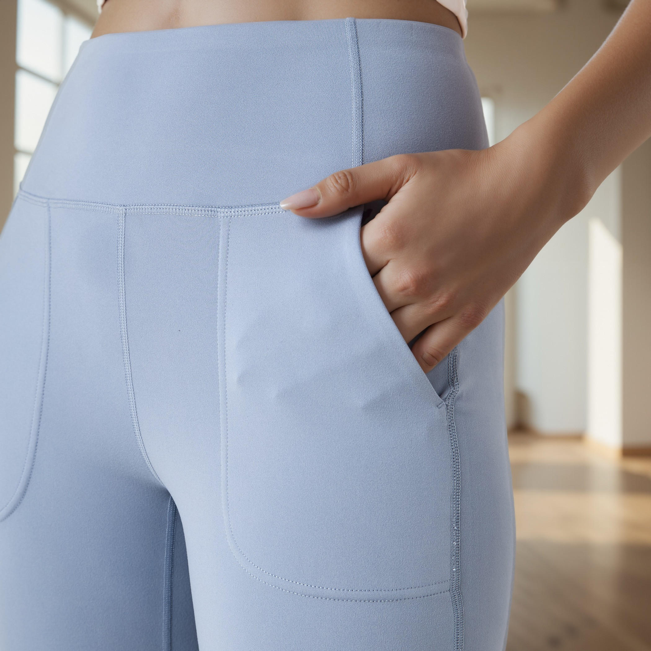 بنطلون واسع الساقين بخصر مطاطي وجيوب-sports-women-clothing-activewearleggings-image-4