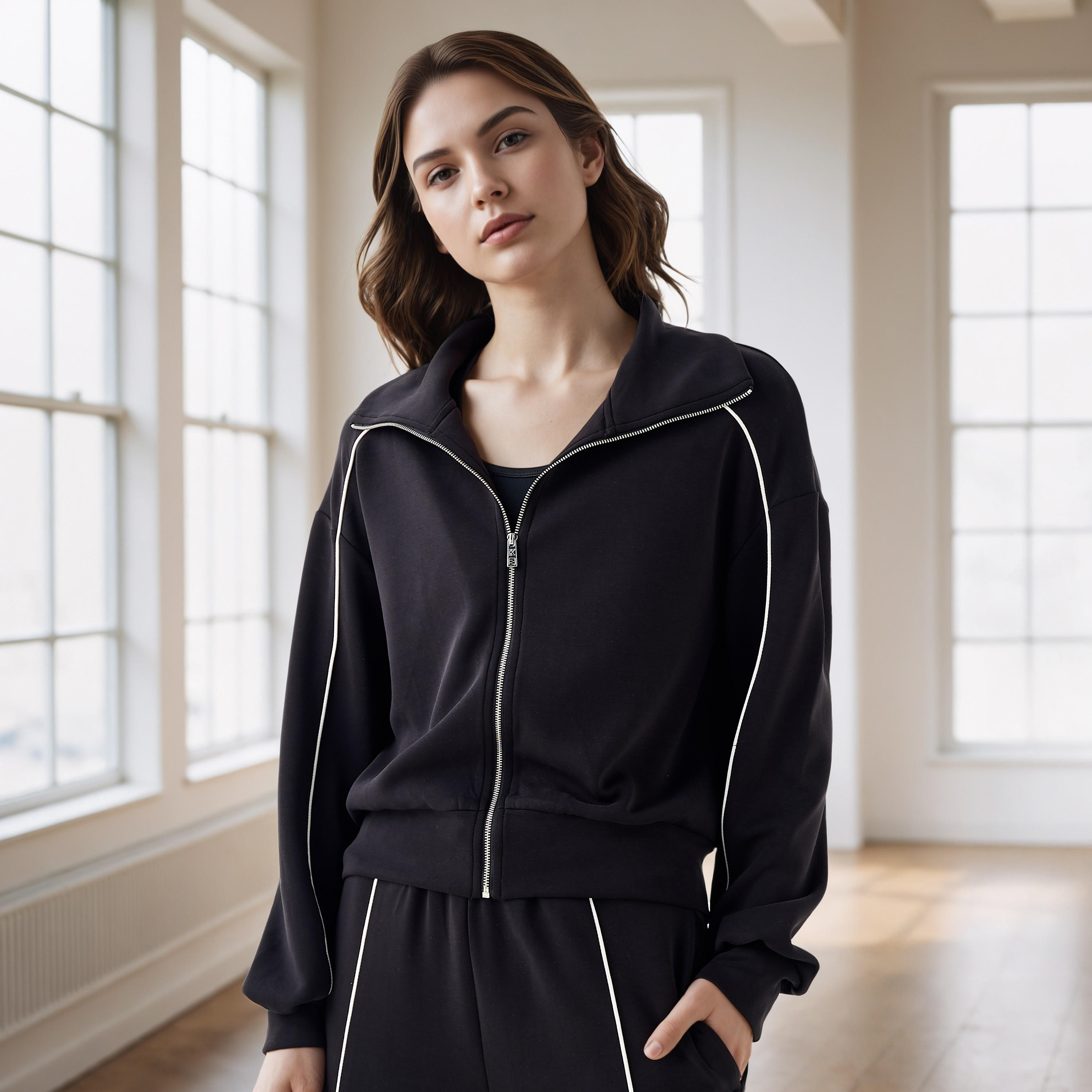 جاكيت بسحاب إغلاق وخيوط بارزة من كابا-women-clothing-sportswearandactivewear-coatsandjackets-jackets-image-5