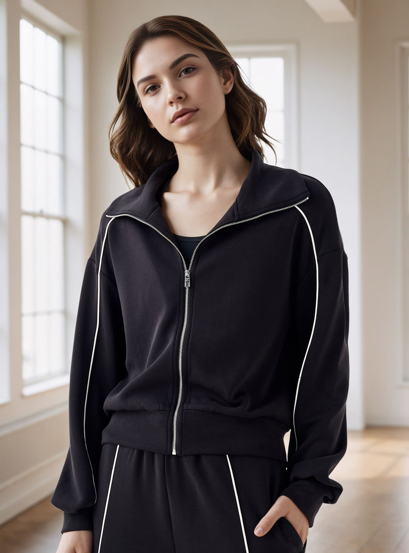 جاكيت بسحاب إغلاق وخيوط بارزة من كابا-women-clothing-sportswearandactivewear-coatsandjackets-jackets-image-5