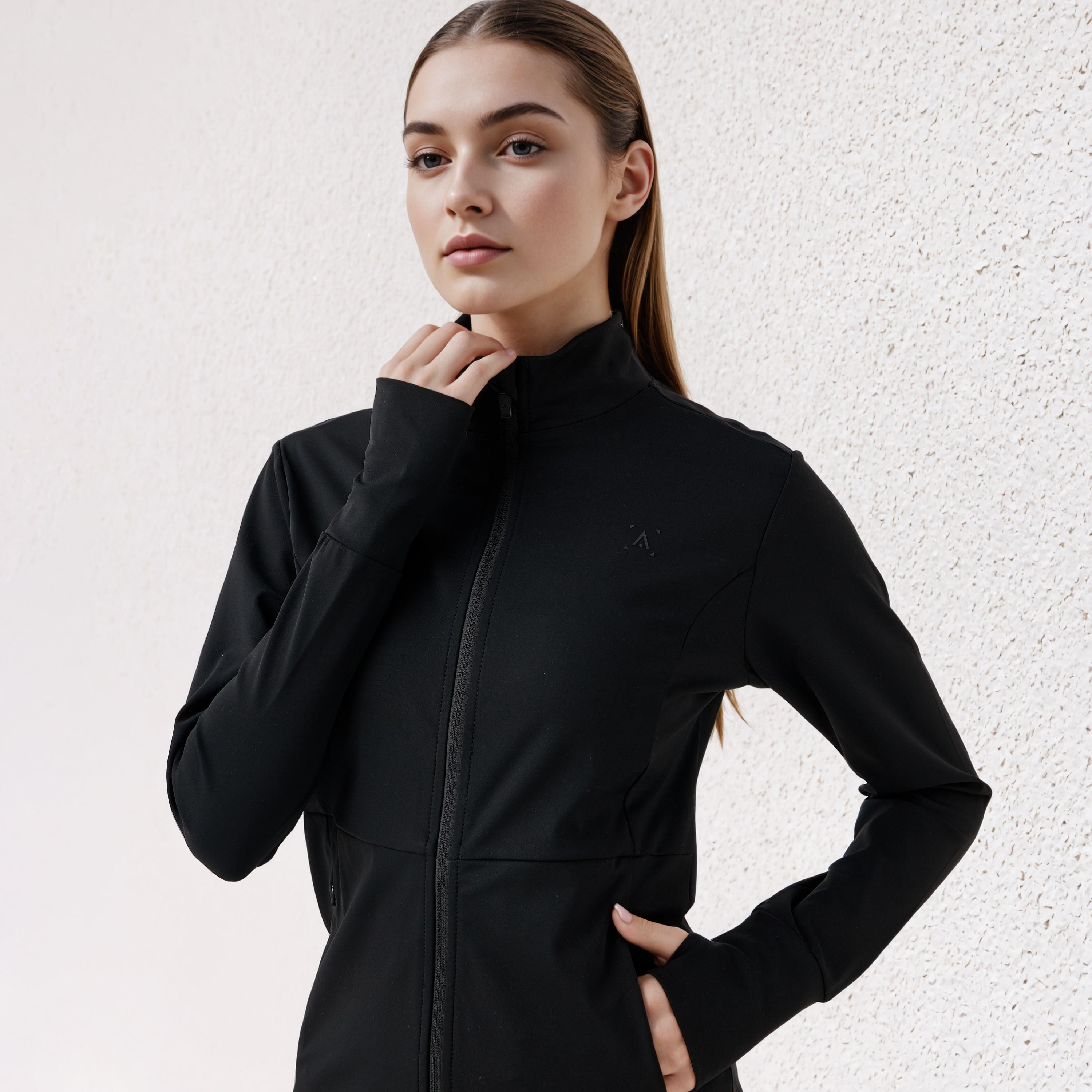 جاكيت بسحاب إغلاق وياقة عالية وتفاصيل فتحة إبهام-women-clothing-sportswearandactivewear-coatsandjackets-jackets-image-2
