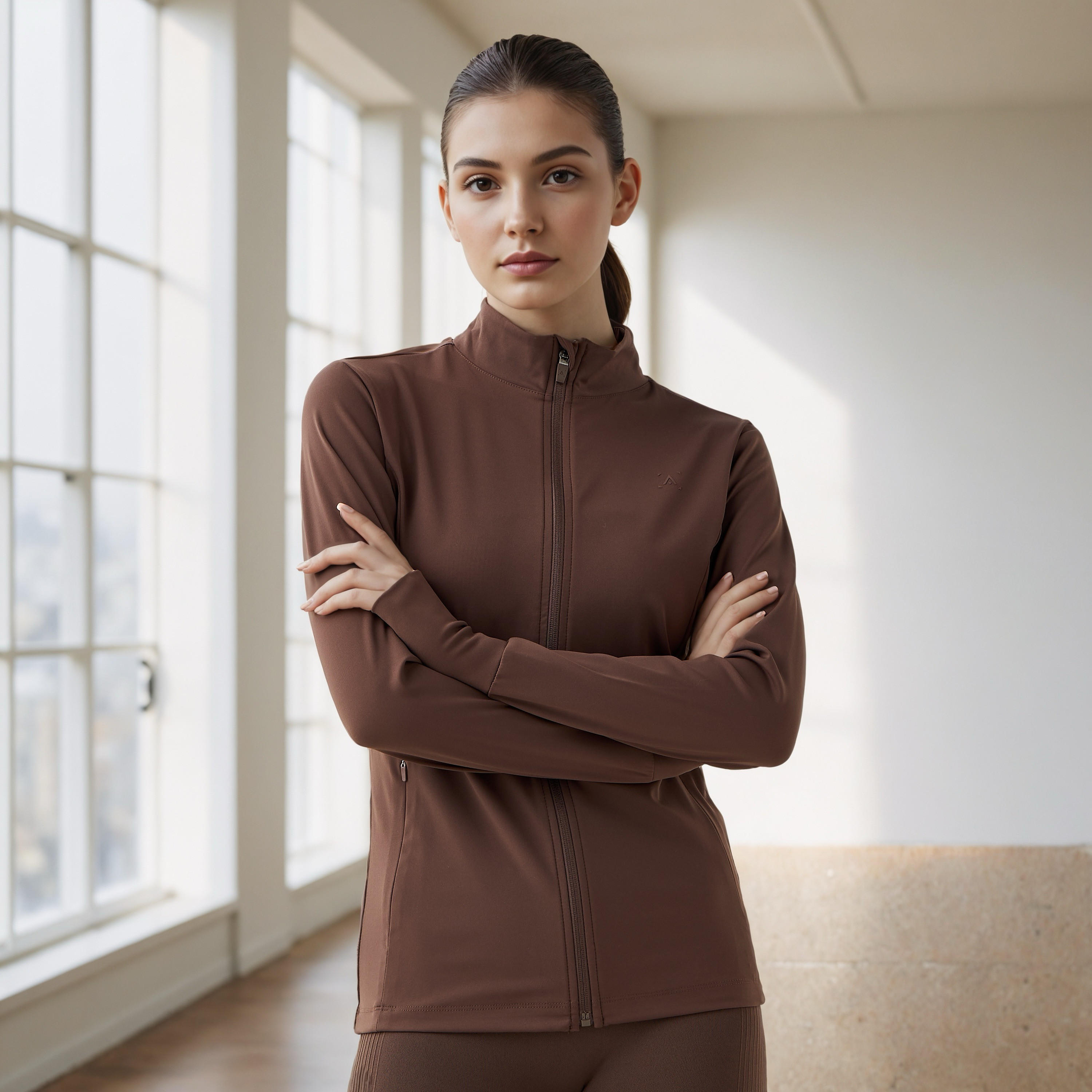High Neck Zip Through Jacket with Thumbhole Detail-women-clothing-sportswearandactivewear-coatsandjackets-jackets-image-1