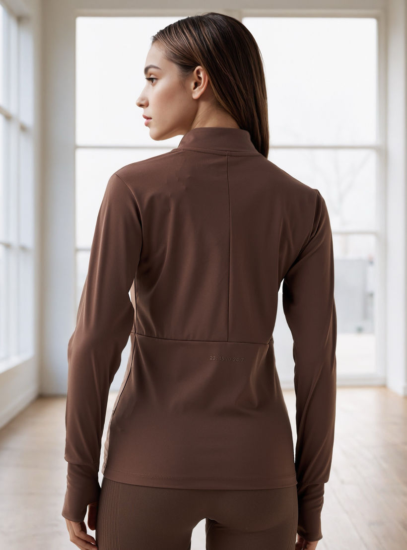 جاكيت بسحاب إغلاق وياقة عالية وتفاصيل فتحة إبهام-women-clothing-sportswearandactivewear-coatsandjackets-jackets-image-3