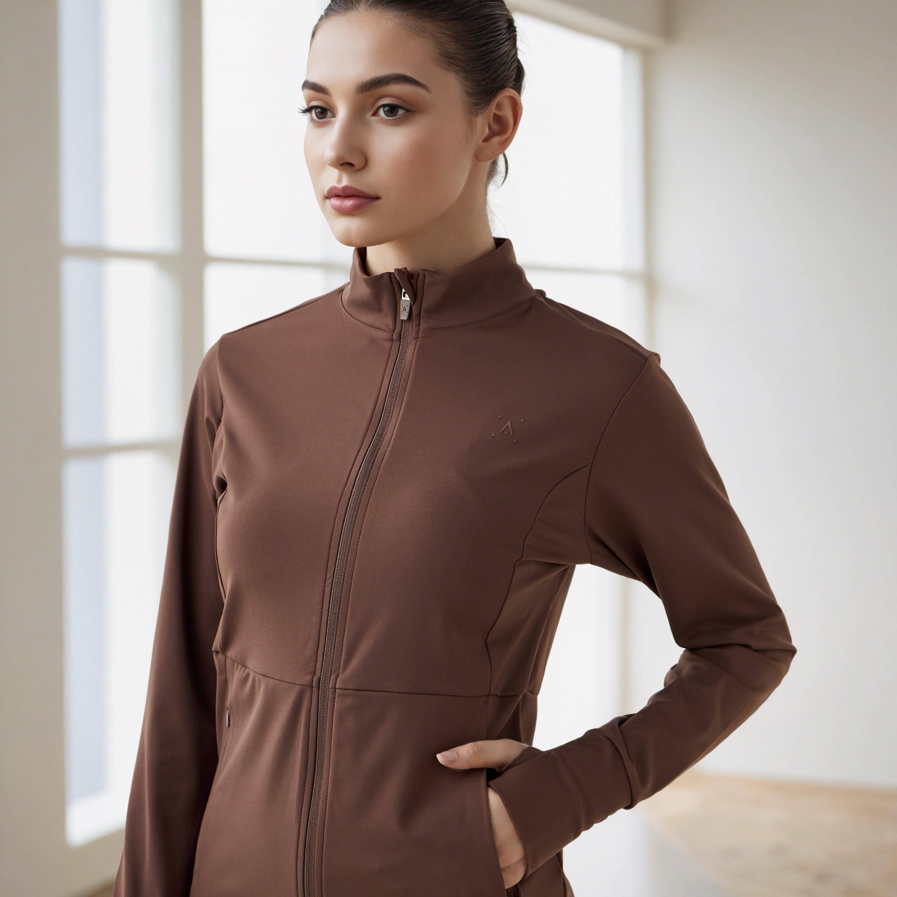 جاكيت بسحاب إغلاق وياقة عالية وتفاصيل فتحة إبهام-women-clothing-sportswearandactivewear-coatsandjackets-jackets-image-5