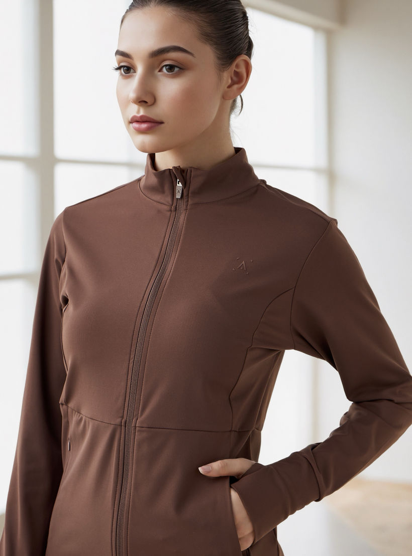 جاكيت بسحاب إغلاق وياقة عالية وتفاصيل فتحة إبهام-women-clothing-sportswearandactivewear-coatsandjackets-jackets-image-5