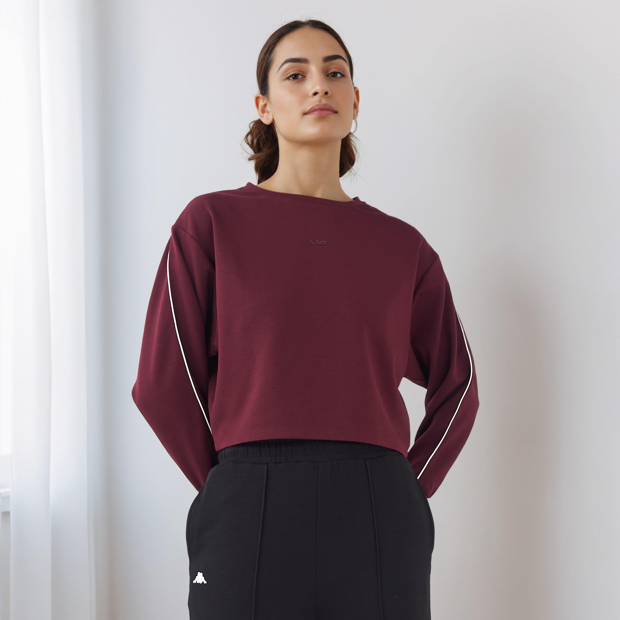 Piping Detail T-shirt with Long Sleeves-women-clothing-tshirts-image-1