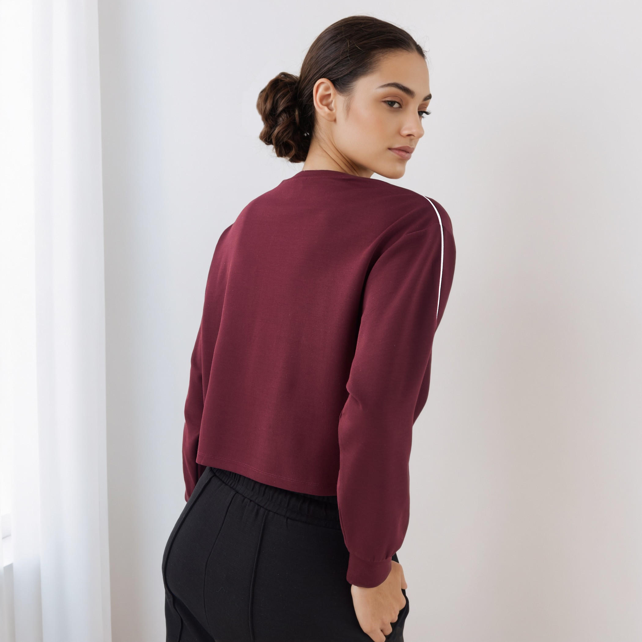 Piping Detail T-shirt with Long Sleeves-women-clothing-tshirts-image-3