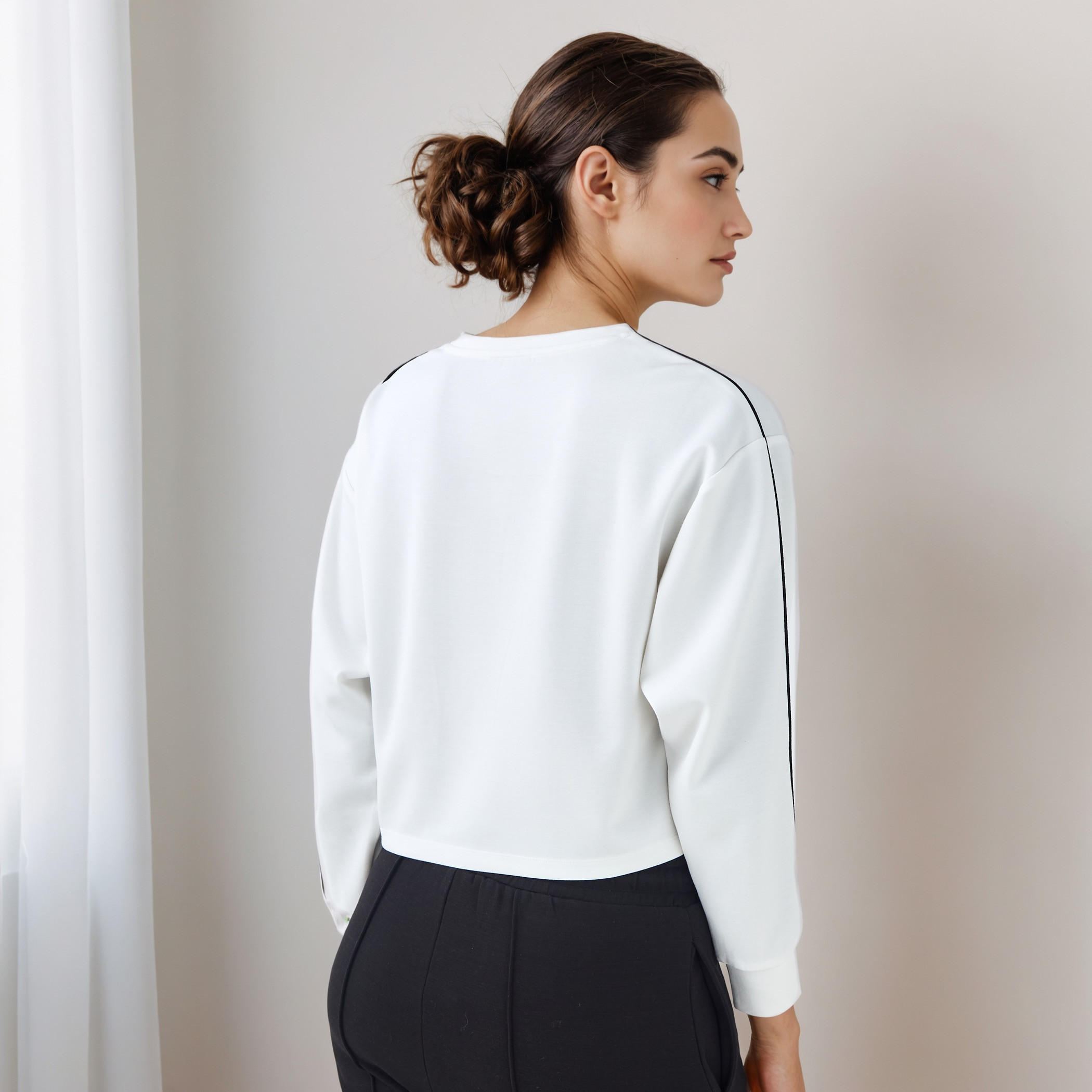 Piping Detail T-shirt with Long Sleeves-women-clothing-tshirts-image-3