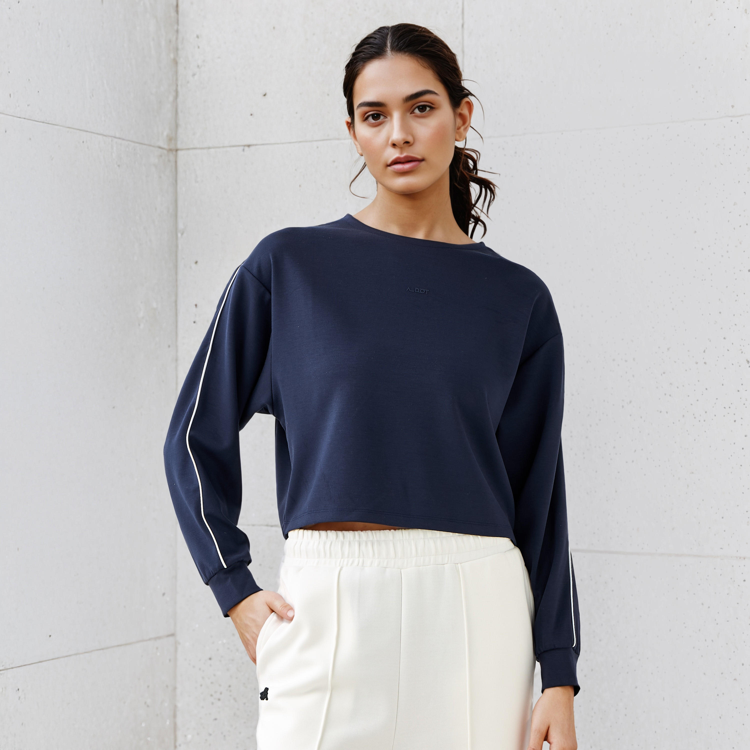 Piping Detail T-shirt with Long Sleeves-women-clothing-tshirts-image-1