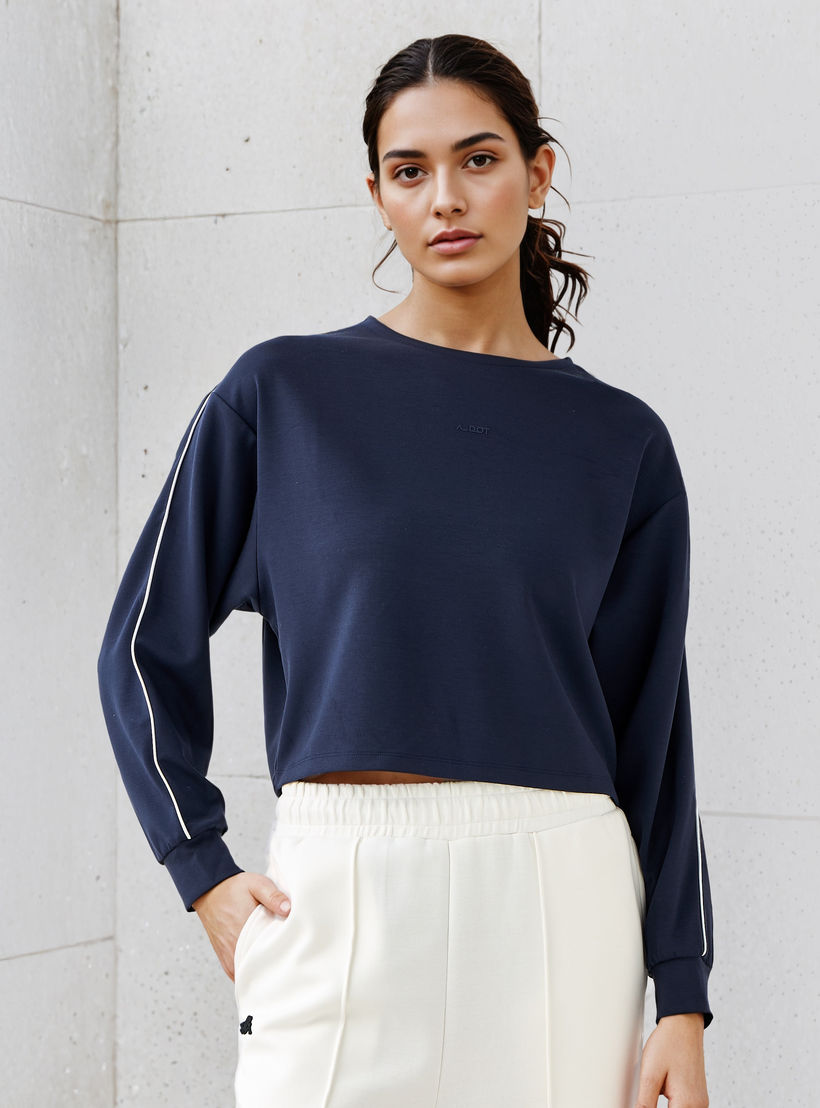 Piping Detail T-shirt with Long Sleeves-women-clothing-tshirts-image-1