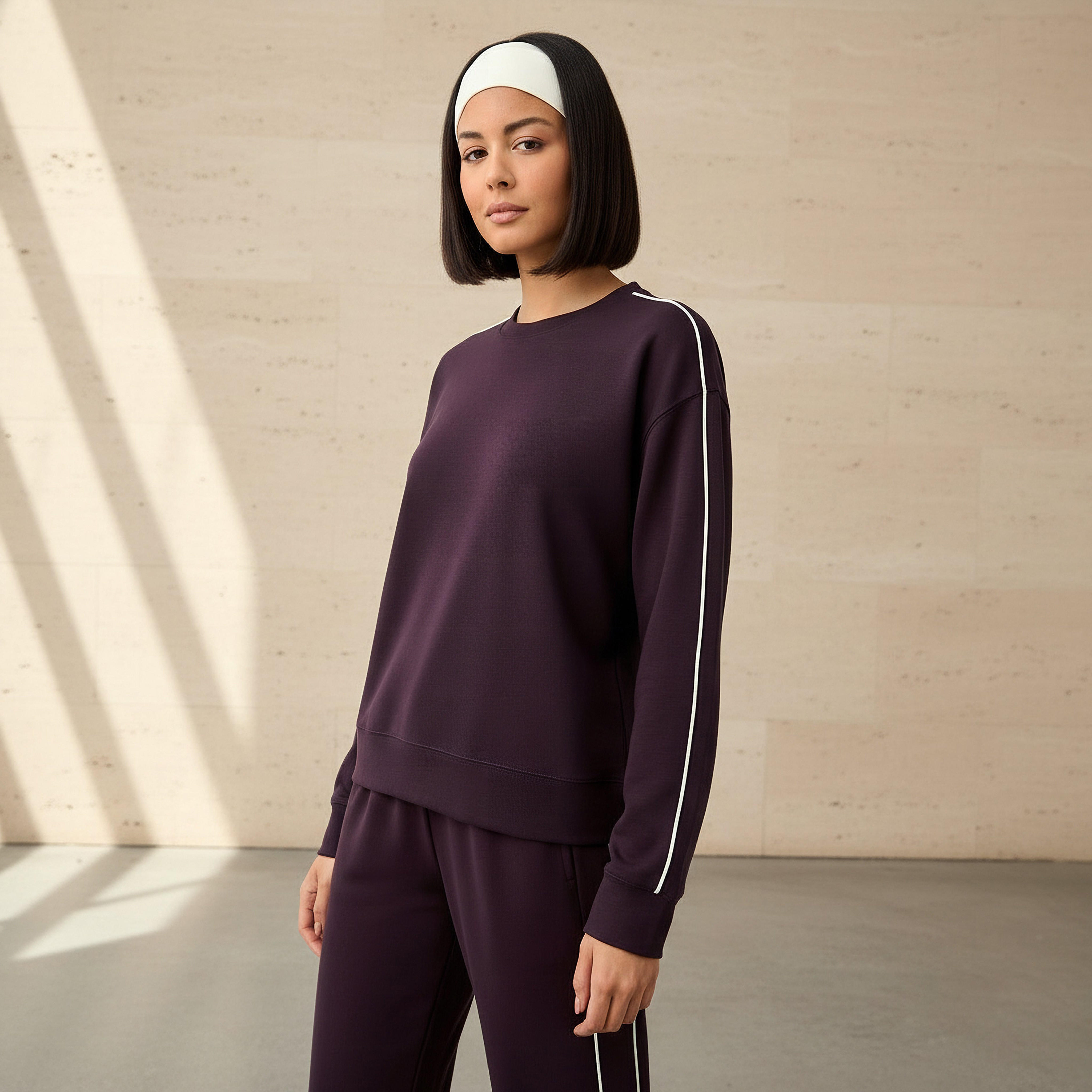 Women Contrast Piping Sweatshirt-women-clothing-coordsets-image-1