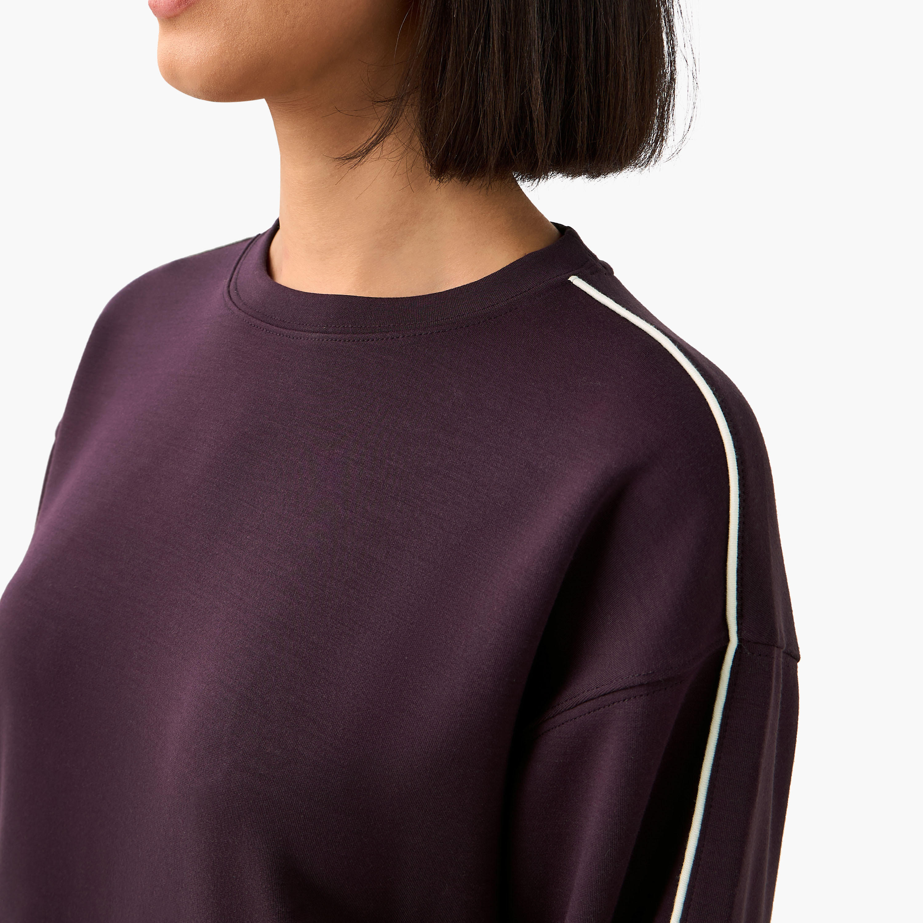 سويت شيرت بتفاصيل خطوط متباينة للنساء-women-clothing-coordsets-image-5
