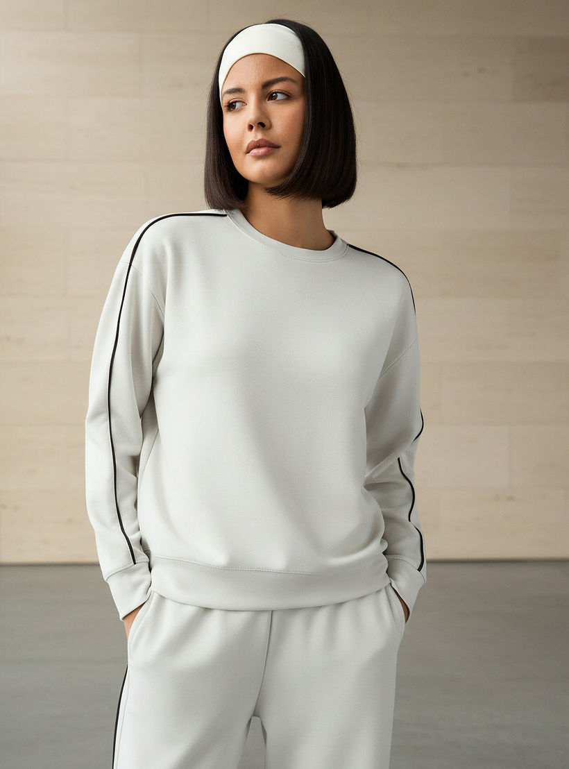 سويت شيرت بتفاصيل خطوط متباينة للنساء-women-clothing-coordsets-image-1