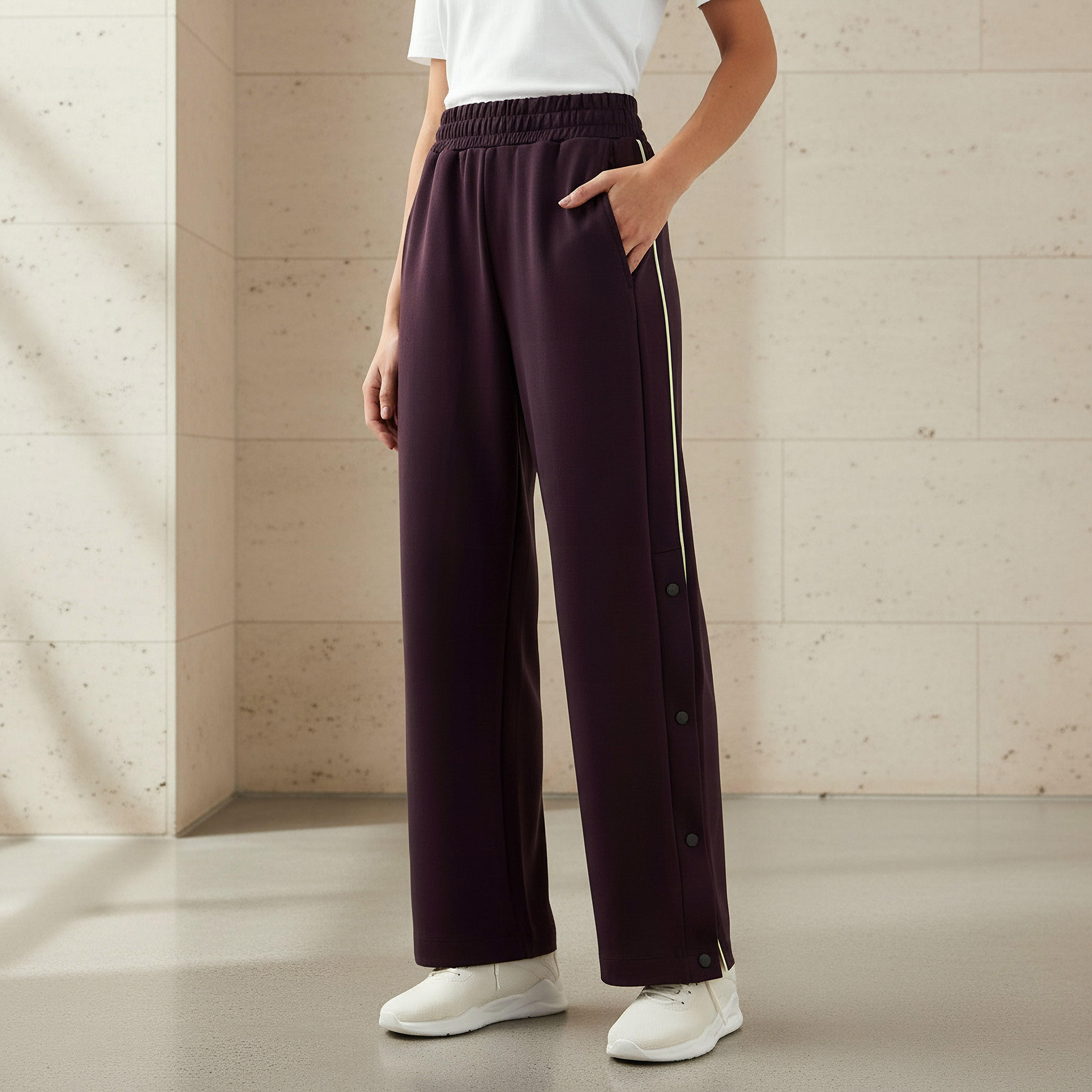 بنطلون رياضي بقصة عادية وتفاصيل زر للنساء-women-clothing-sportswearandactivewear-bottoms-joggersandtrackpants-image-1