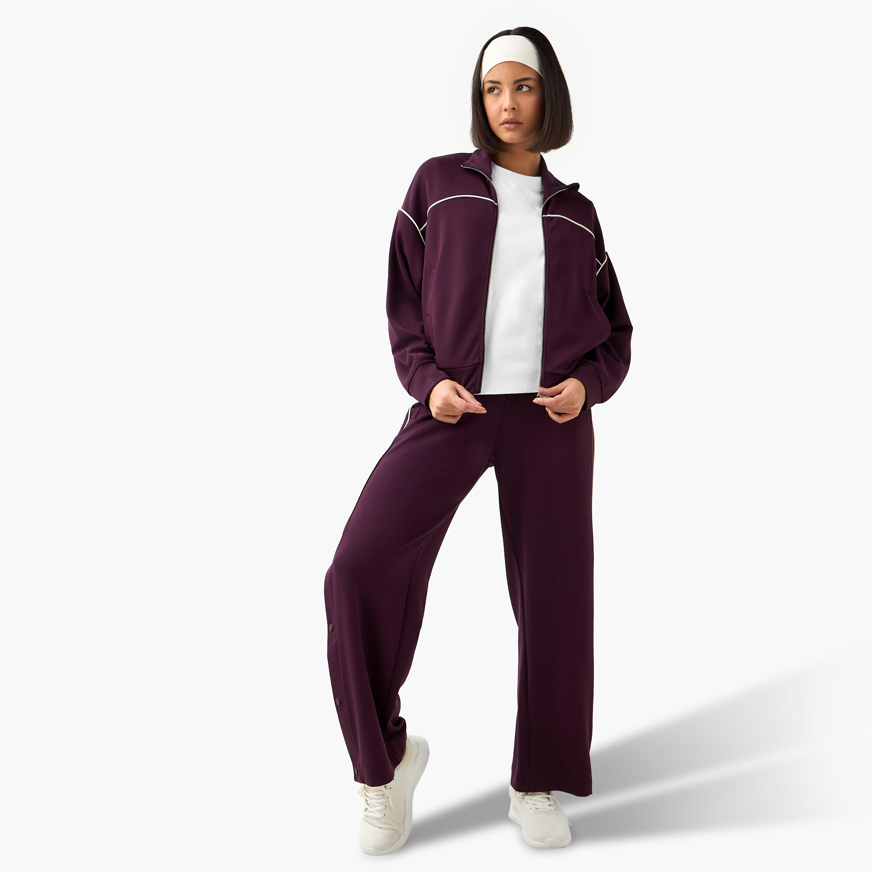 بنطلون رياضي بقصة عادية وتفاصيل زر للنساء-women-clothing-sportswearandactivewear-bottoms-joggersandtrackpants-image-2