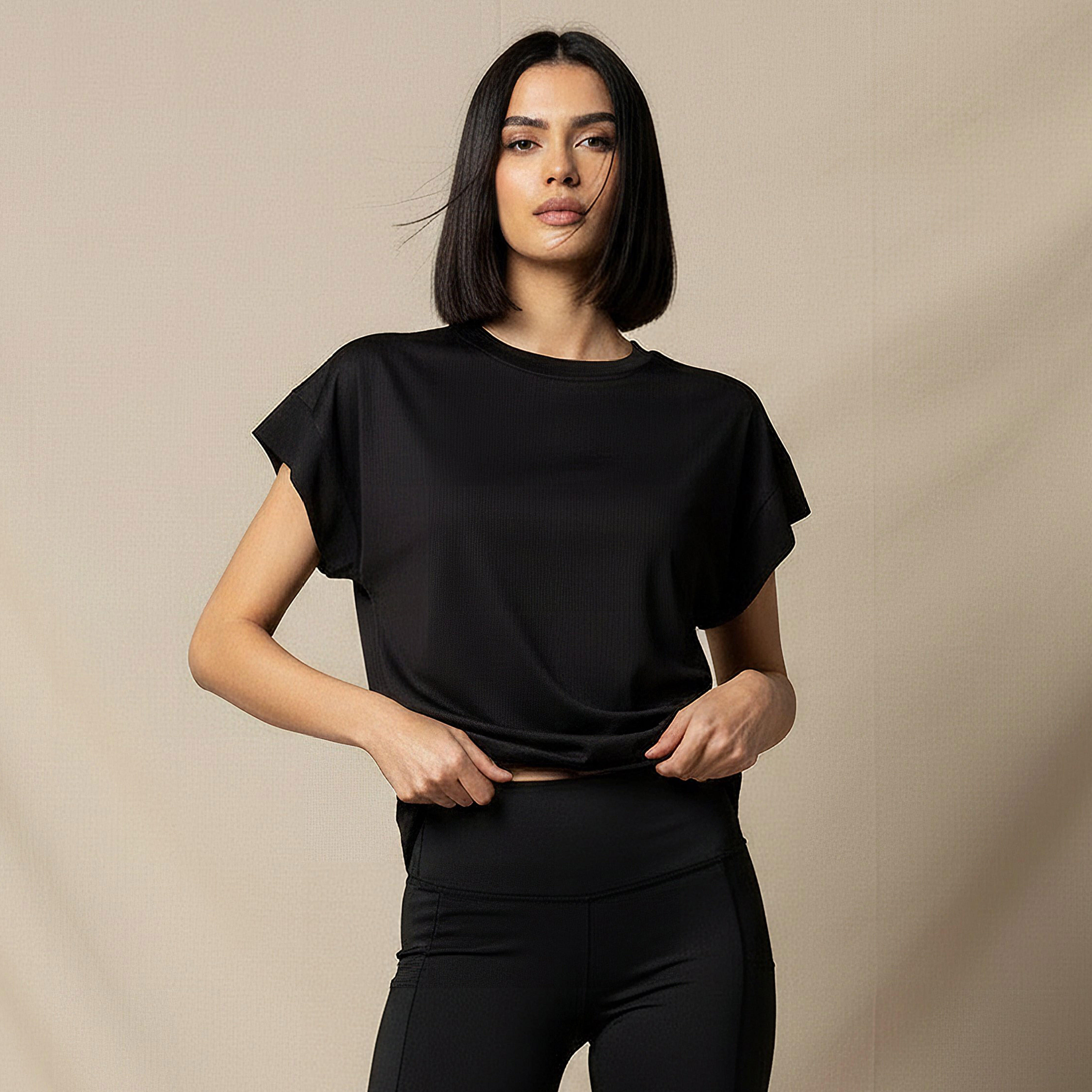 Women Ribbed 2 Way Stretch Boxy T-shirt-women-clothing-tshirts-image-2