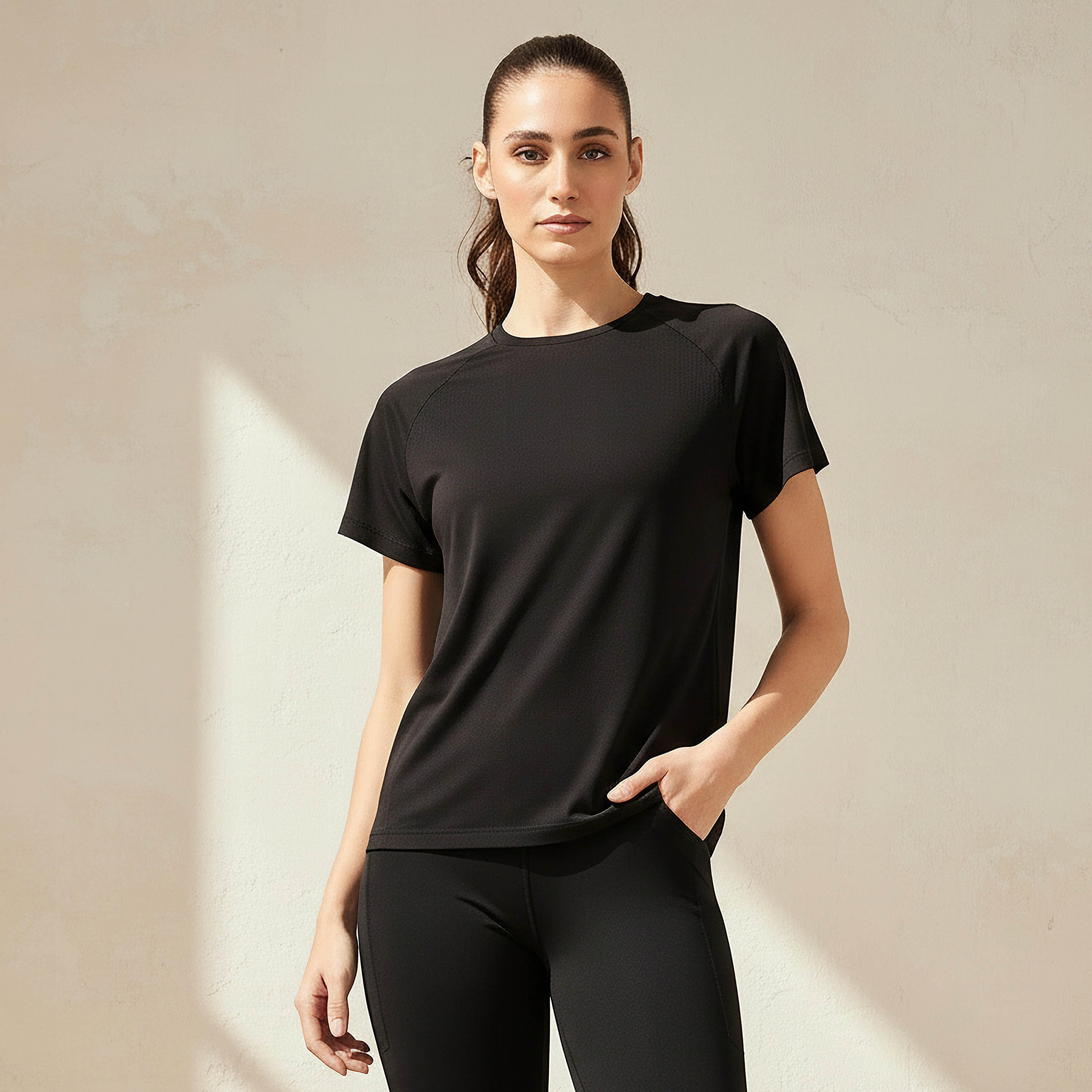 Women 4-Way Stretch Jacquard T-shirt-women-clothing-coordsets-image-2