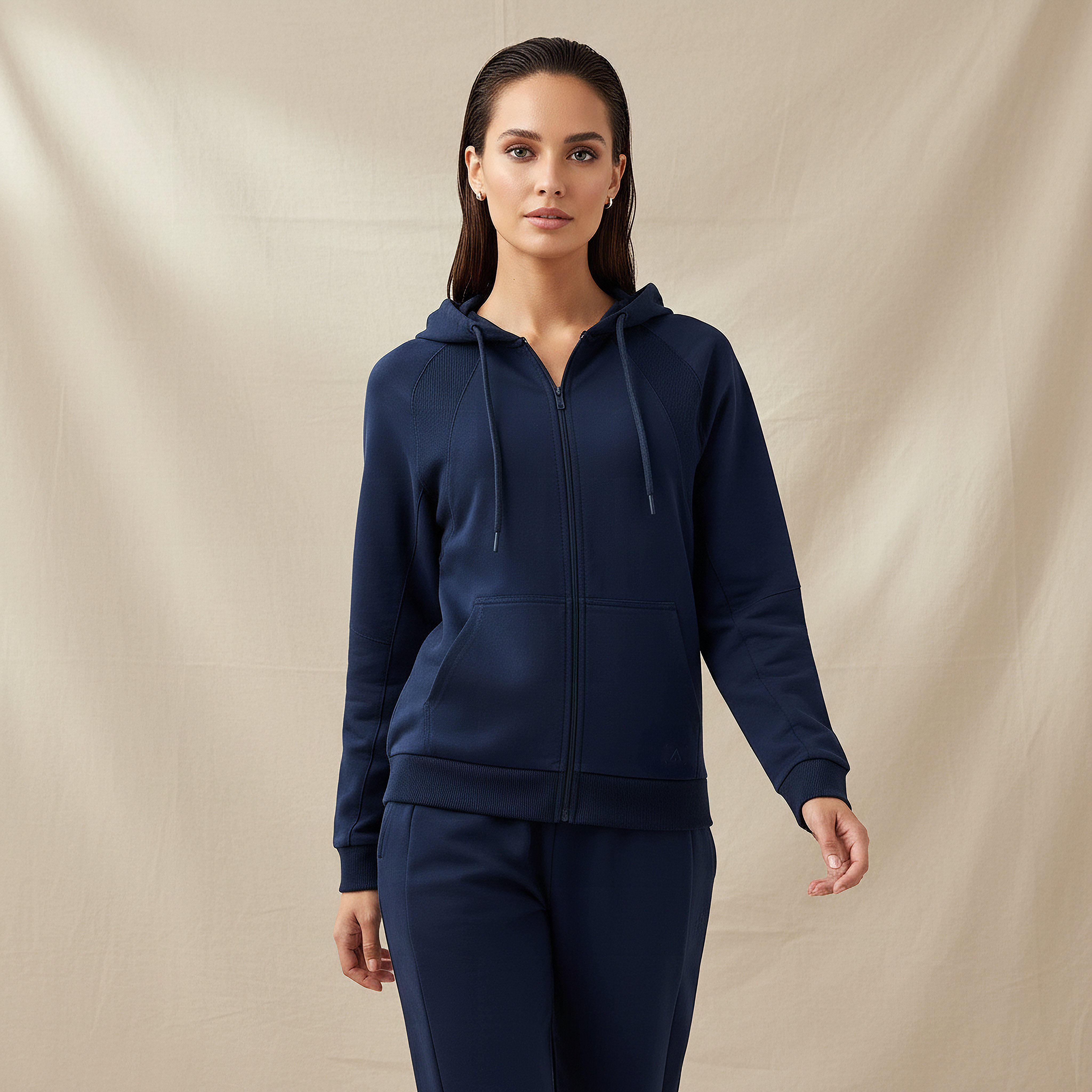 جاكيت بقبعة وجيوب كنجر للنساء-women-clothing-coordsets-image-2