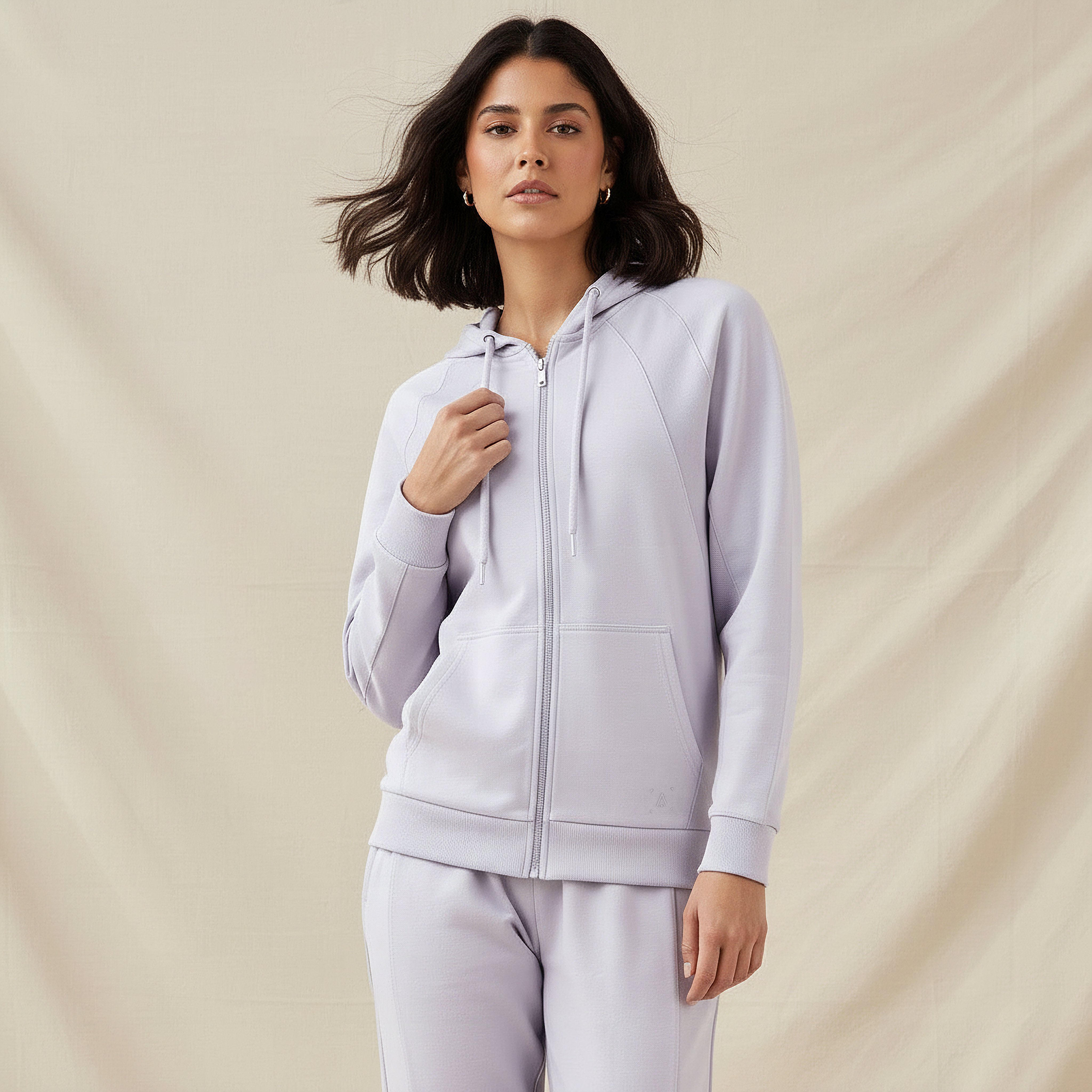 Women Kangaroo Pockets Hooded Jacket-women-clothing-coordsets-image-1