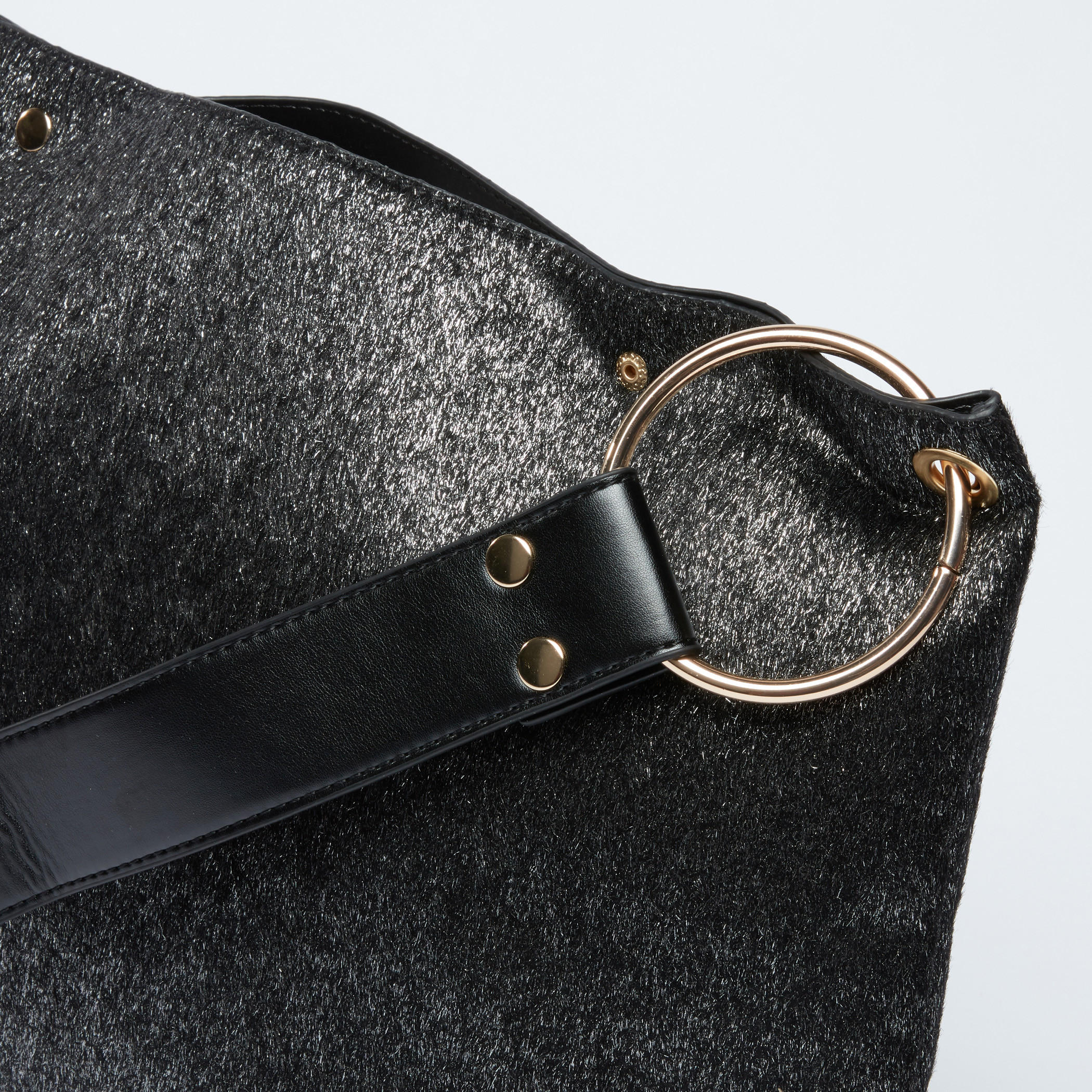 Textured Handbag with Drawstring Closure and Metallic Loop-women-bagsandwallets-handbags-image-2