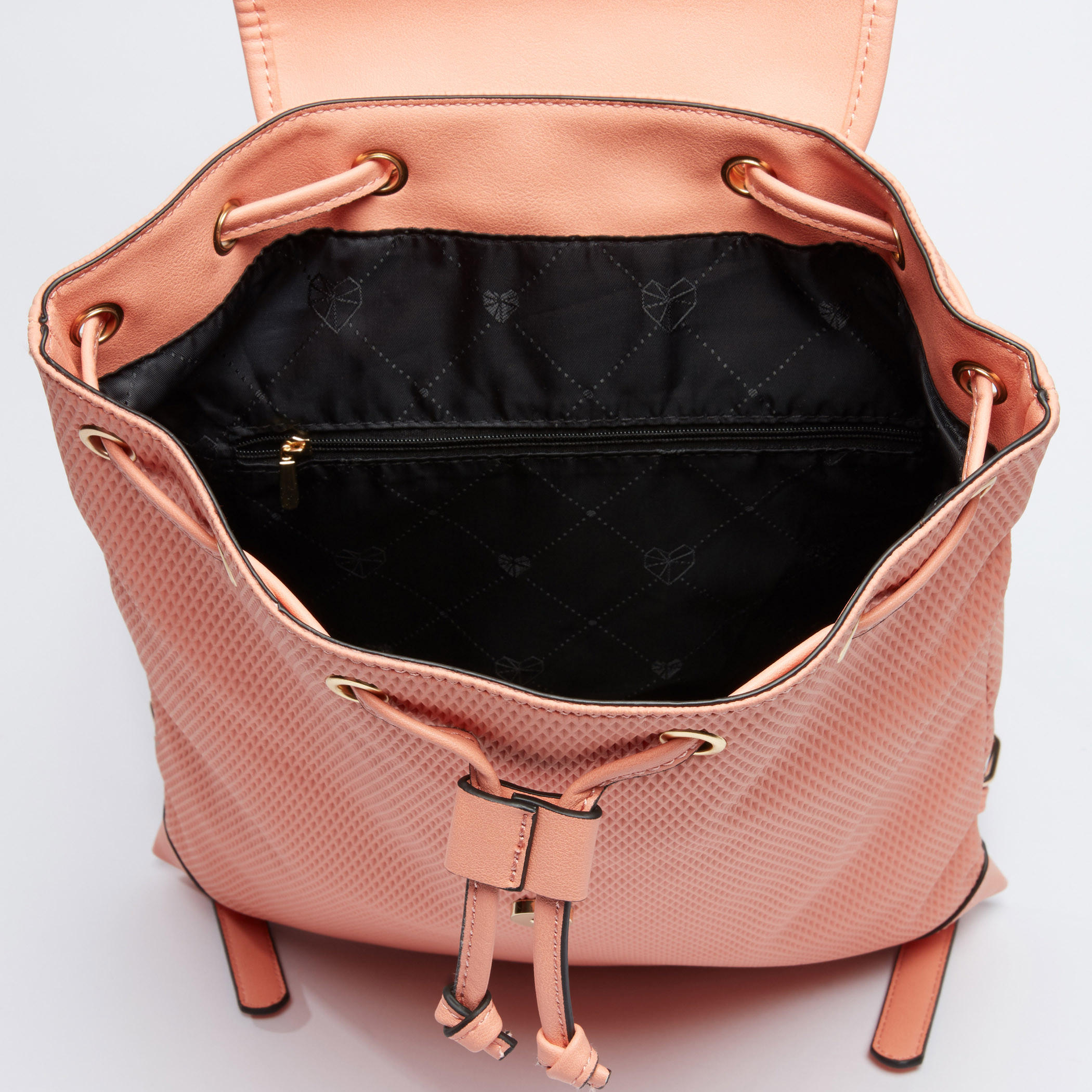 حقيبة ظهر بارزة الملمس برباط إغلاق وحمّالات قابلة للتعديل-women-bagsandwallets-handbags-image-1