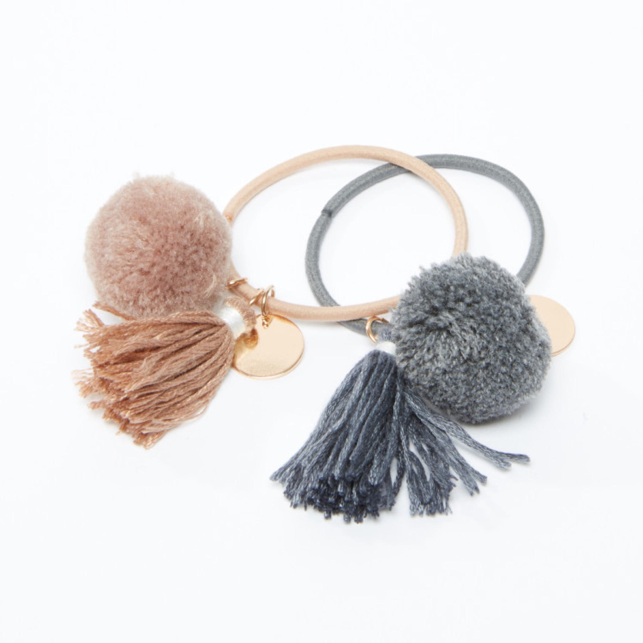 Pom-Pom and Tassel Detail Hair Tie - Set of 2-women-hairaccessories-image-2