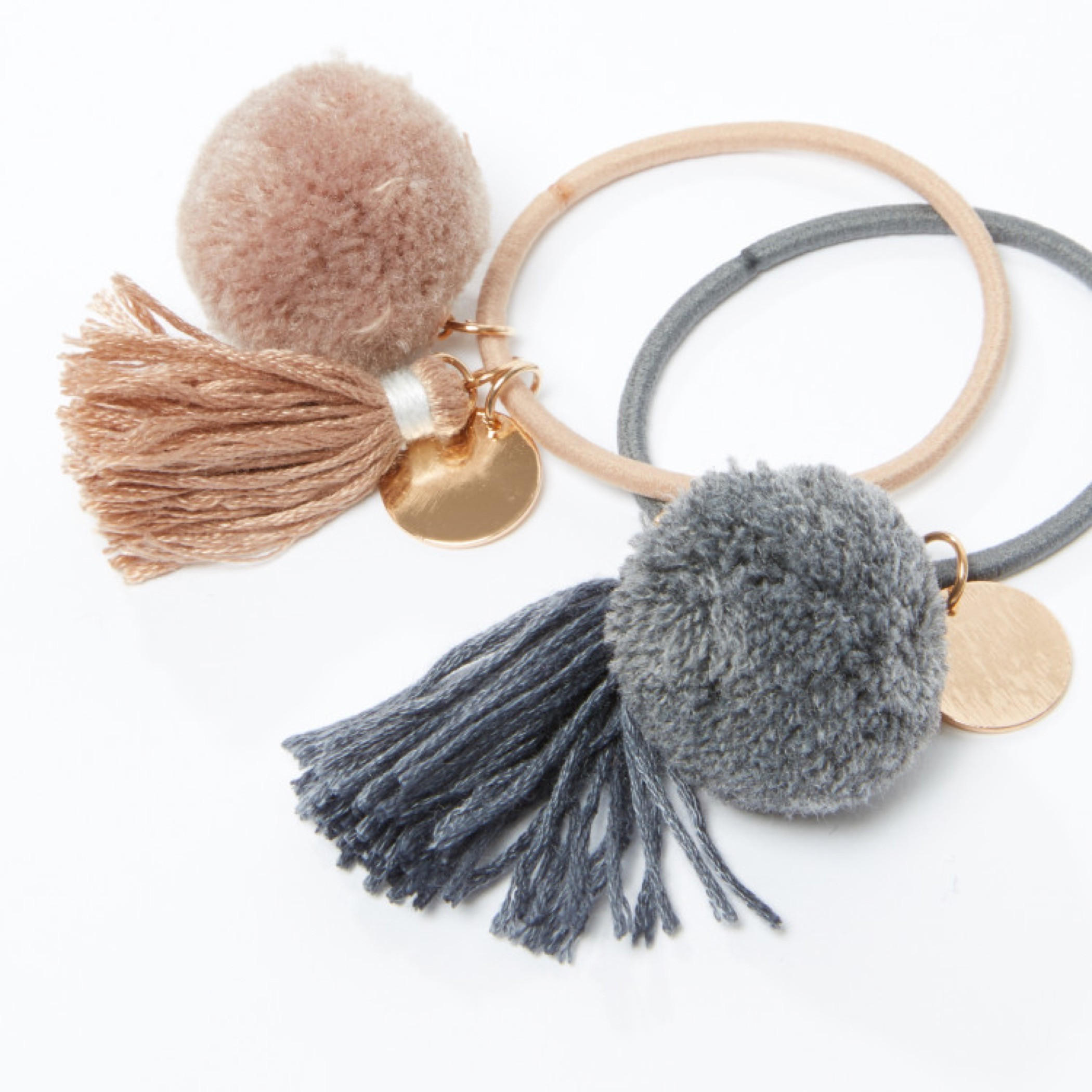 Pom-Pom and Tassel Detail Hair Tie - Set of 2-women-hairaccessories-image-3