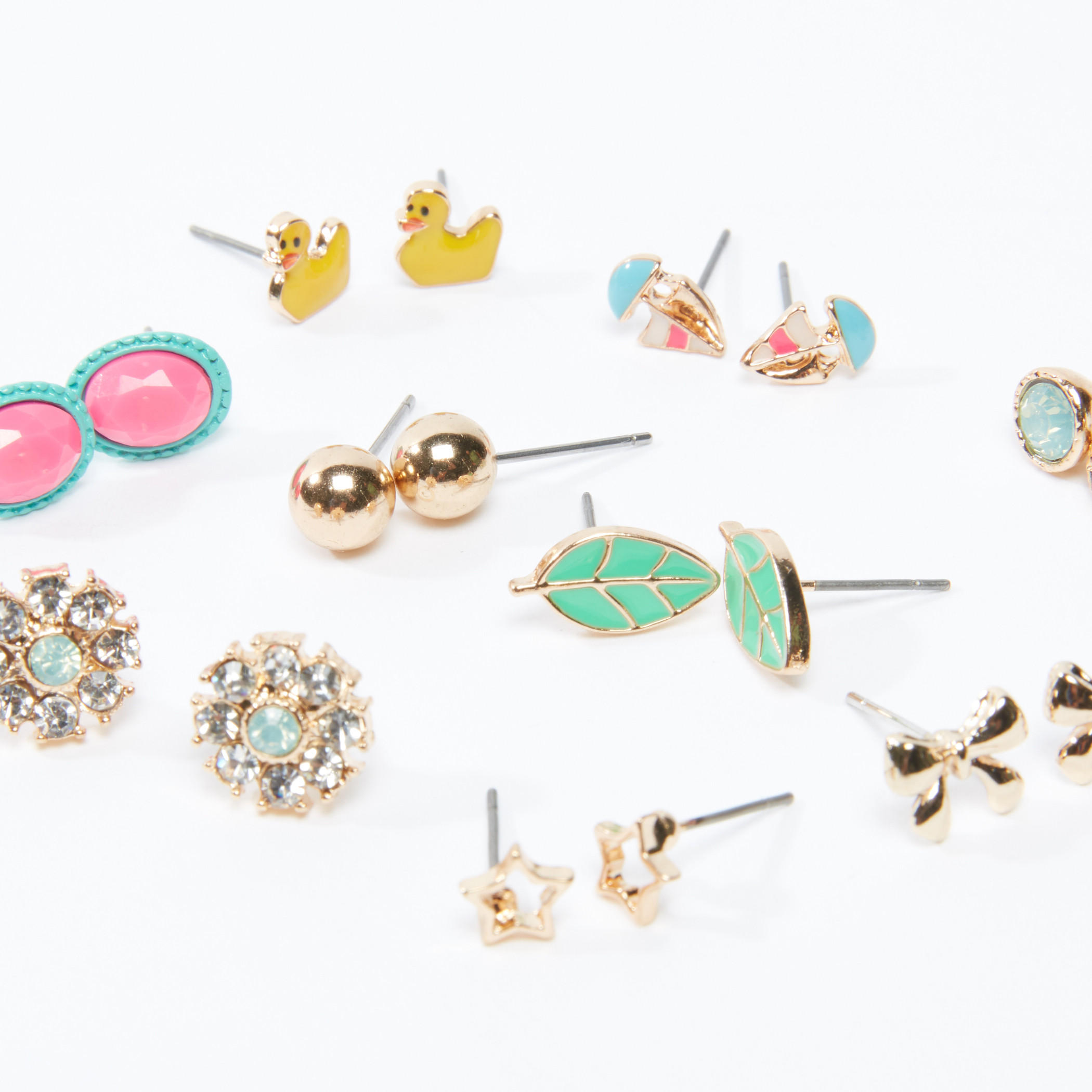 طقم أقراط متنوعة بمكبس إغلاق 9 قطع-women-watchesandjewellery-jewellery-earrings-image-1