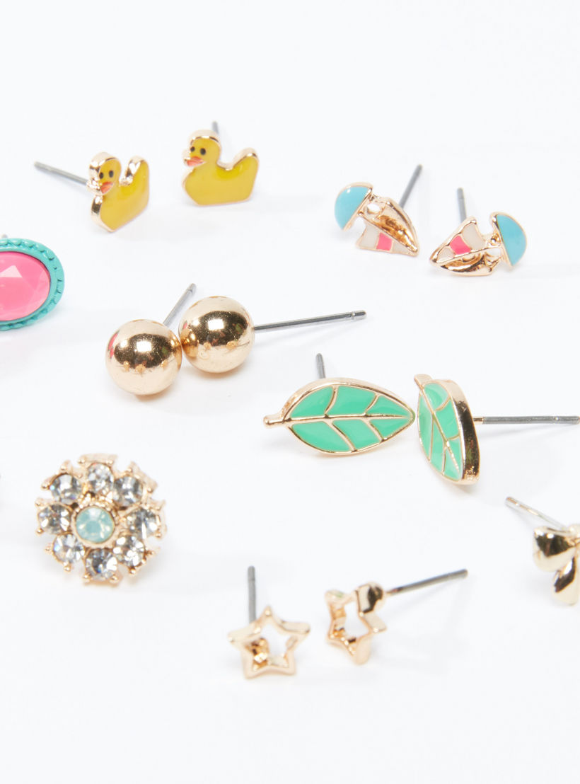 طقم أقراط متنوعة بمكبس إغلاق 9 قطع-women-watchesandjewellery-jewellery-earrings-image-1