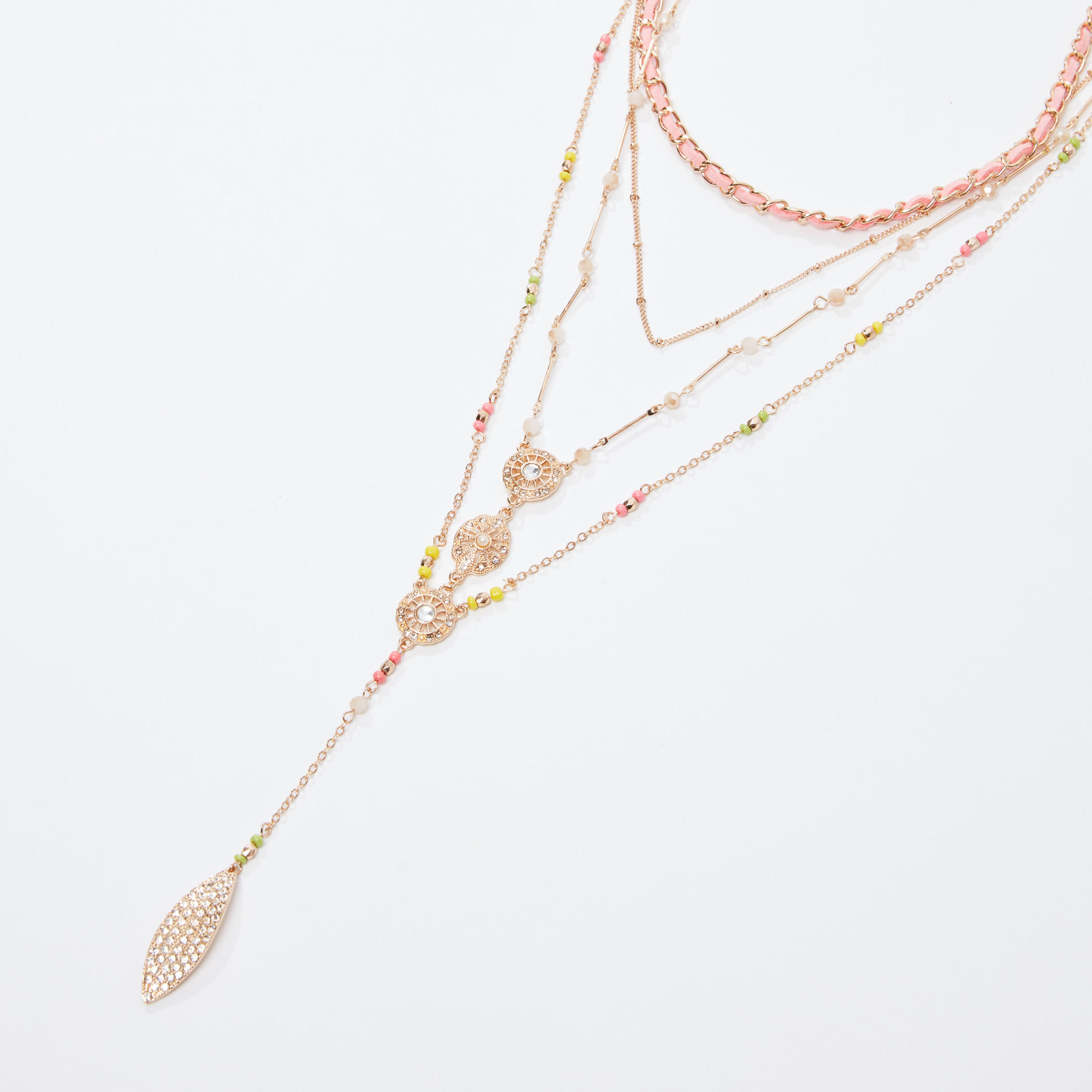 قلادة طبقات ميتاليك بتفاصيل خرز ومشبك إغلاق-women-watchesandjewellery-jewellery-necklacesandpendants-image-1