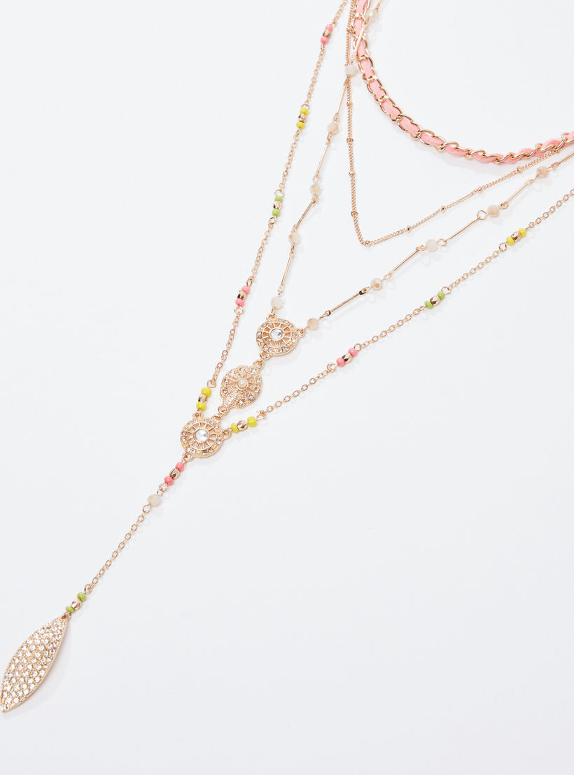 قلادة طبقات ميتاليك بتفاصيل خرز ومشبك إغلاق-women-watchesandjewellery-jewellery-necklacesandpendants-image-1
