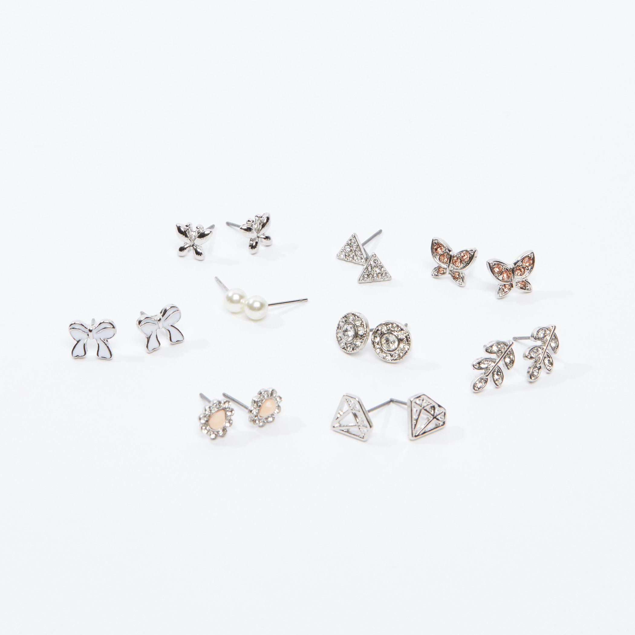 أقراط متنوعة بمكبس إغلاق - طقم من 9 قطع-women-watchesandjewellery-jewellery-earrings-image-1