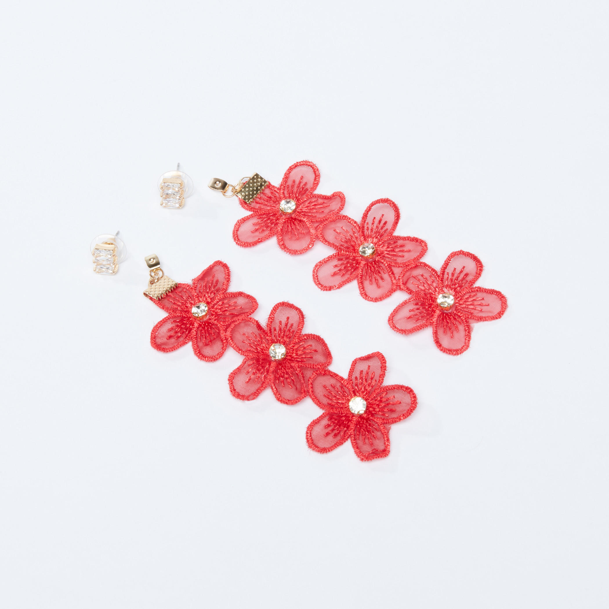 Studded and Lace Embroidered Dangling Earrings with Push Back Closure-women-watchesandjewellery-jewellery-earrings-image-3