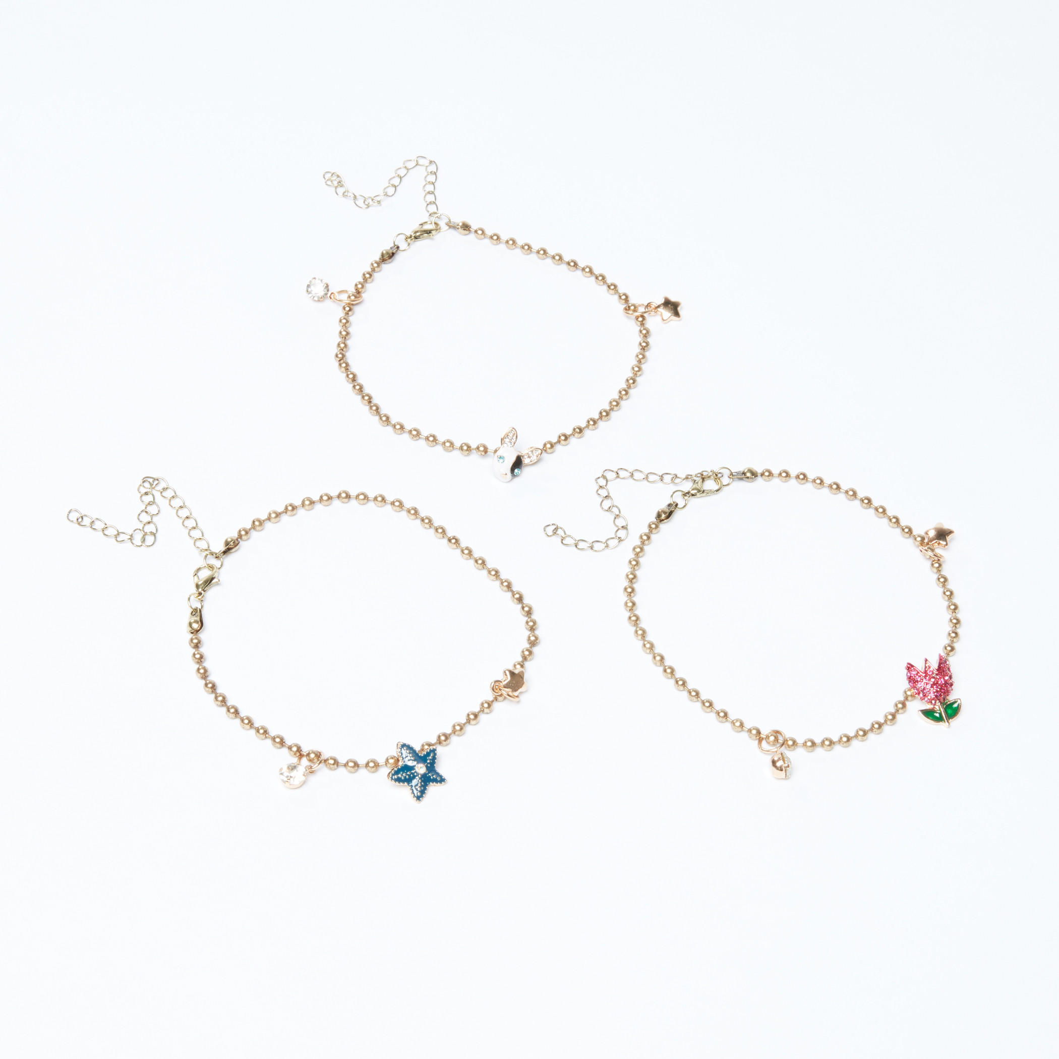 Studded Anklet with Lobster Clasp - Set of 3-women-watchesandjewellery-jewellery-anklets-image-1