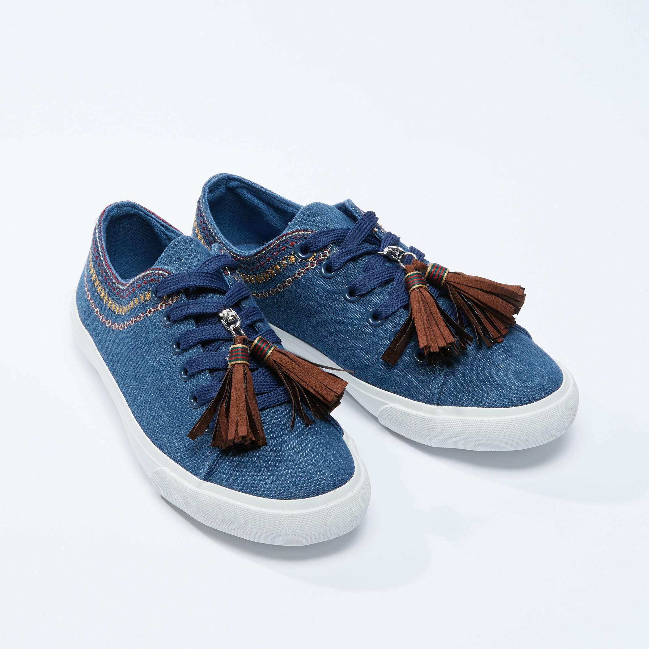 Embroidered Lace-Up Shoes with Tassels-sports-women-shoes-image-1
