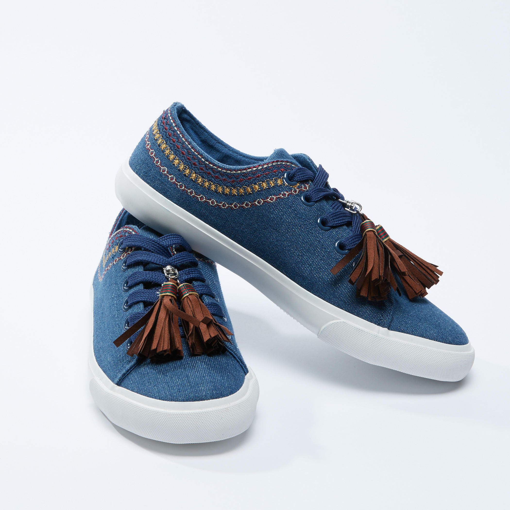 Embroidered Lace-Up Shoes with Tassels-sports-women-shoes-image-2