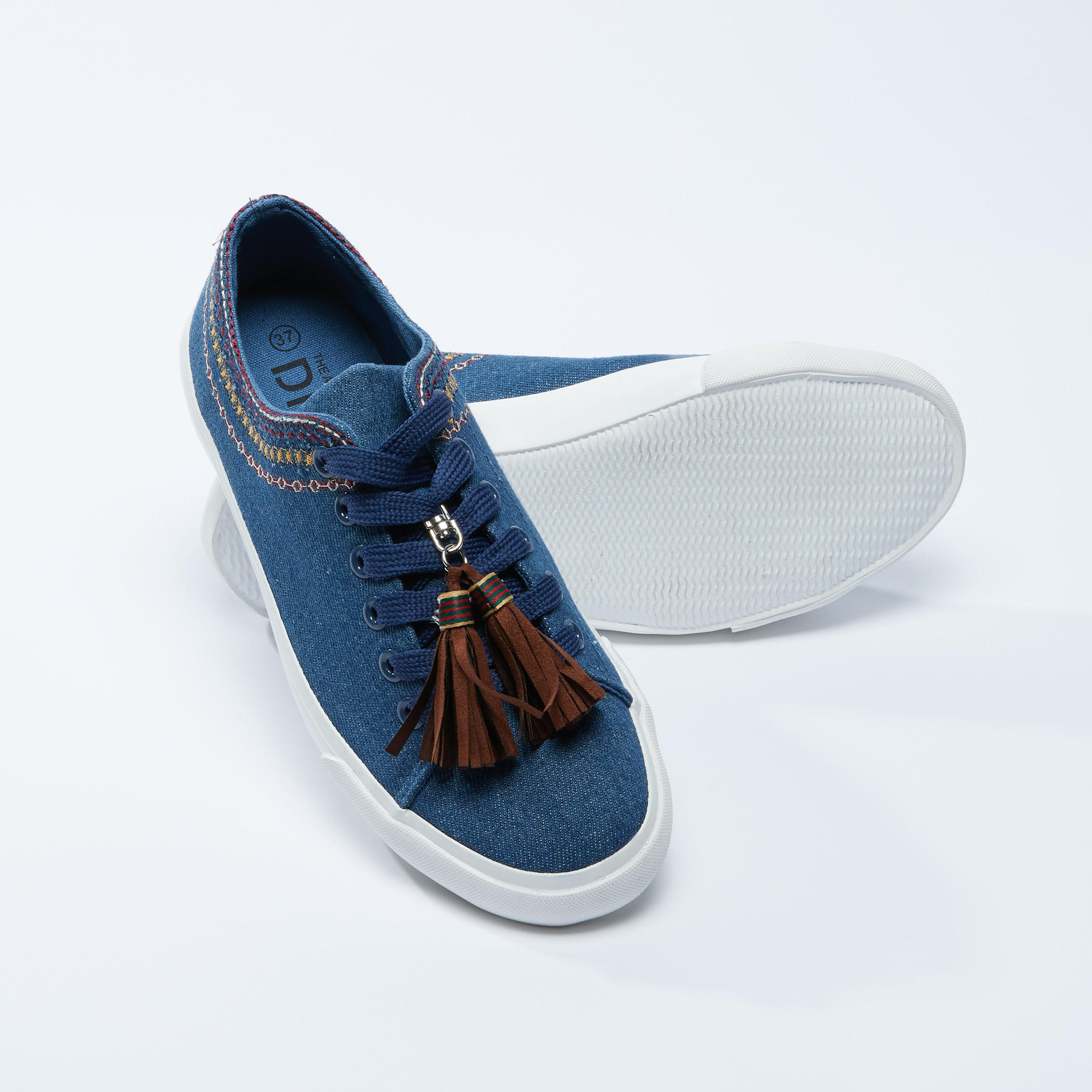 Embroidered Lace-Up Shoes with Tassels-sports-women-shoes-image-3