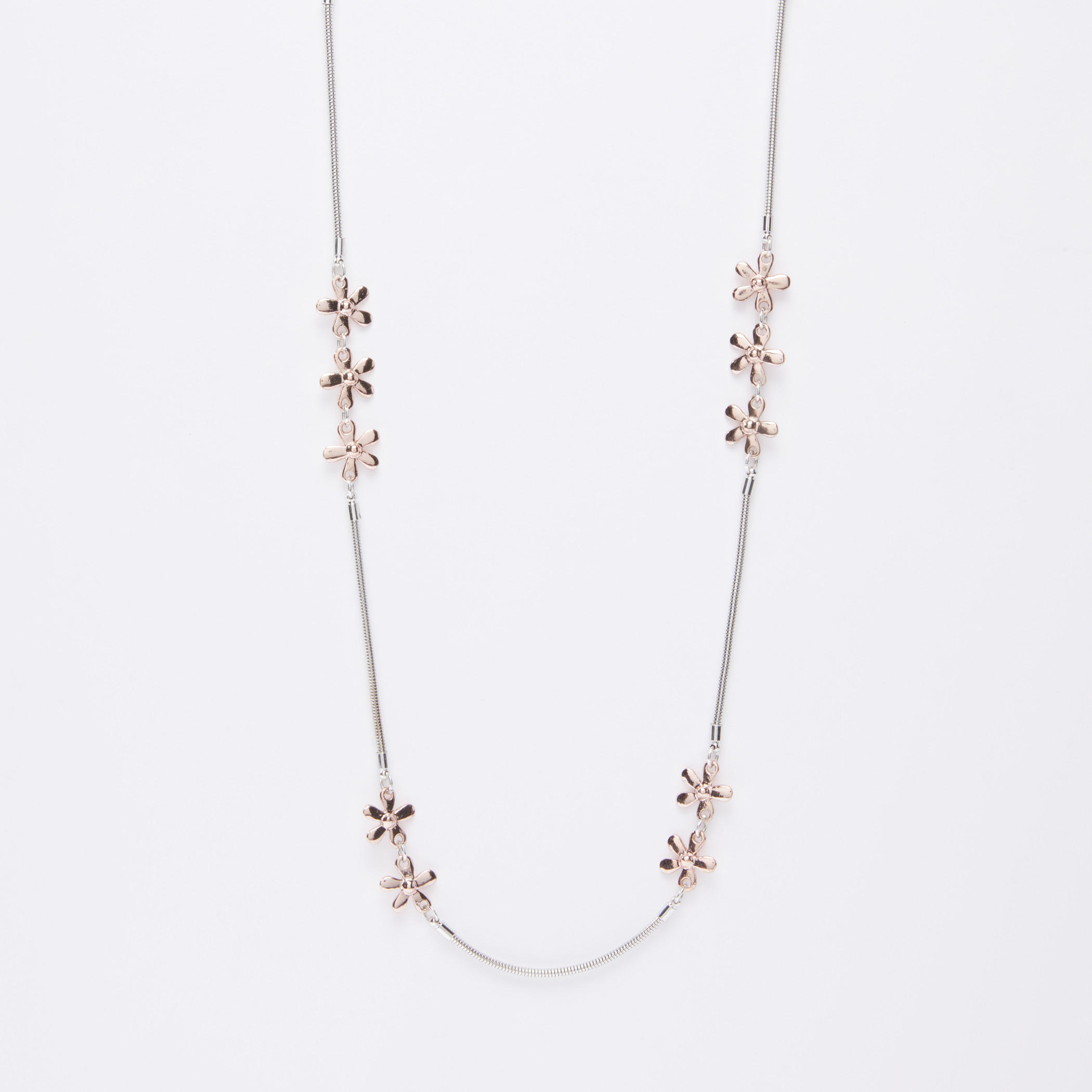 Metallic Flower Detail Long Necklace with Lobster Clasp-women-watchesandjewellery-jewellery-necklacesandpendants-image-1