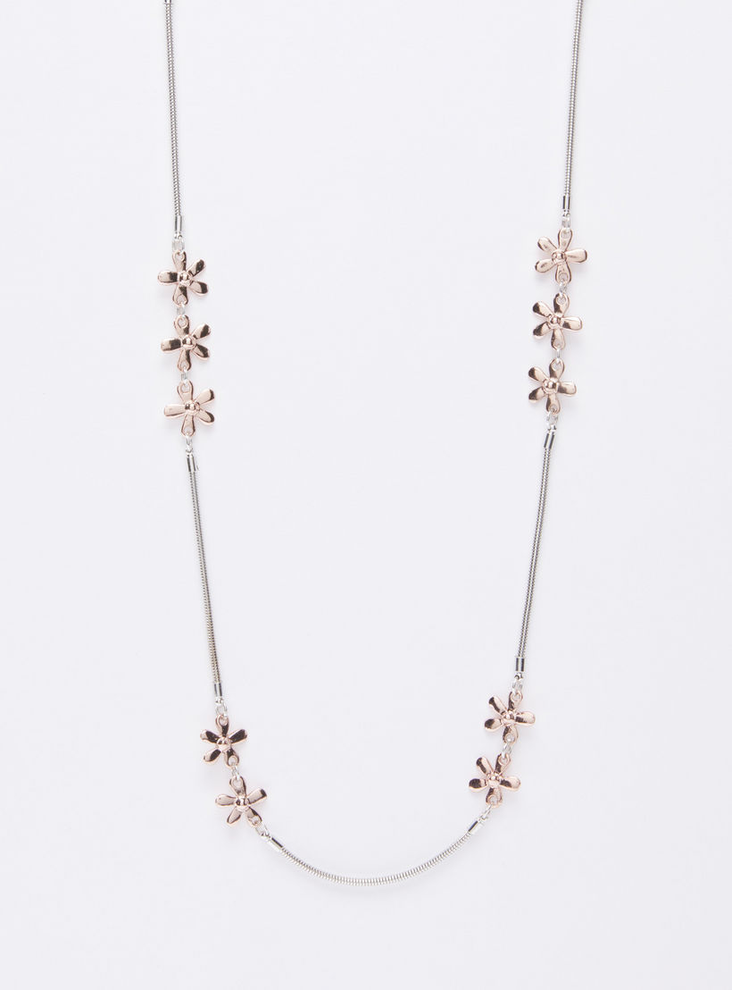 Metallic Flower Detail Long Necklace with Lobster Clasp-women-watchesandjewellery-jewellery-necklacesandpendants-image-1