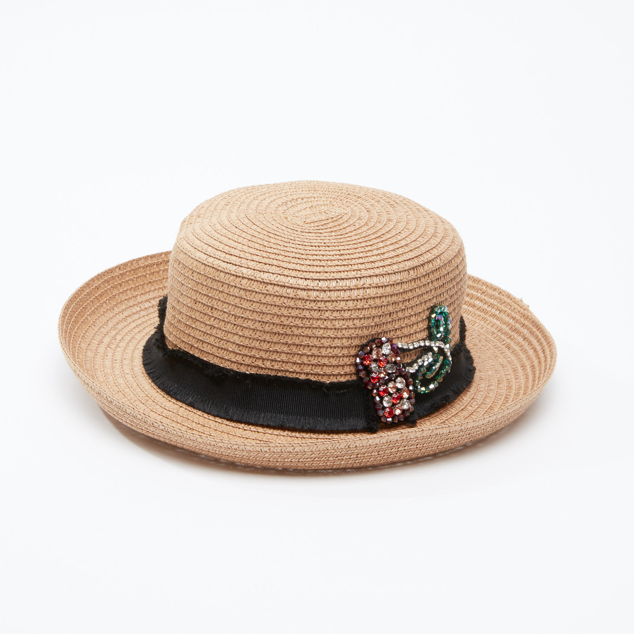 قبّعة سترو بارزة الملمس مزيّنة بزخارف-women-clothingaccessories-capsandhats-image-1