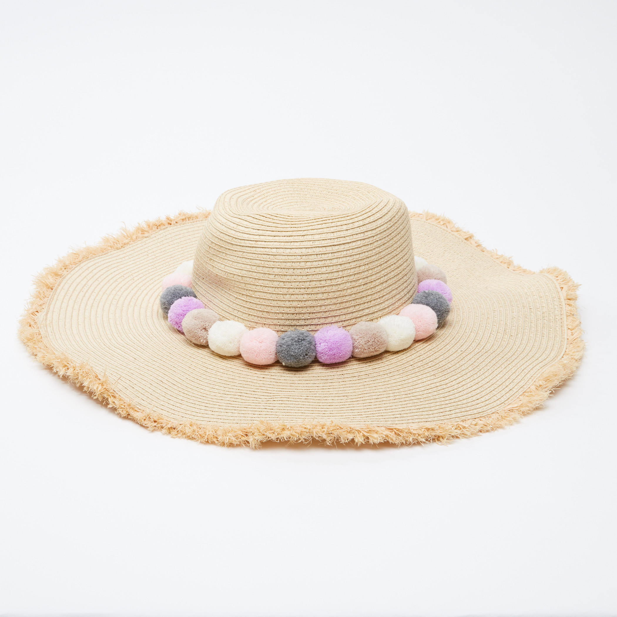قبّعة سترو بارزة الملمس مزيّنة بكرات بوم بوم-women-clothingaccessories-capsandhats-image-3