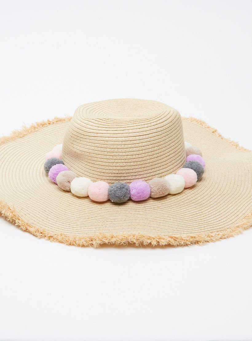 قبّعة سترو بارزة الملمس مزيّنة بكرات بوم بوم-women-clothingaccessories-capsandhats-image-3