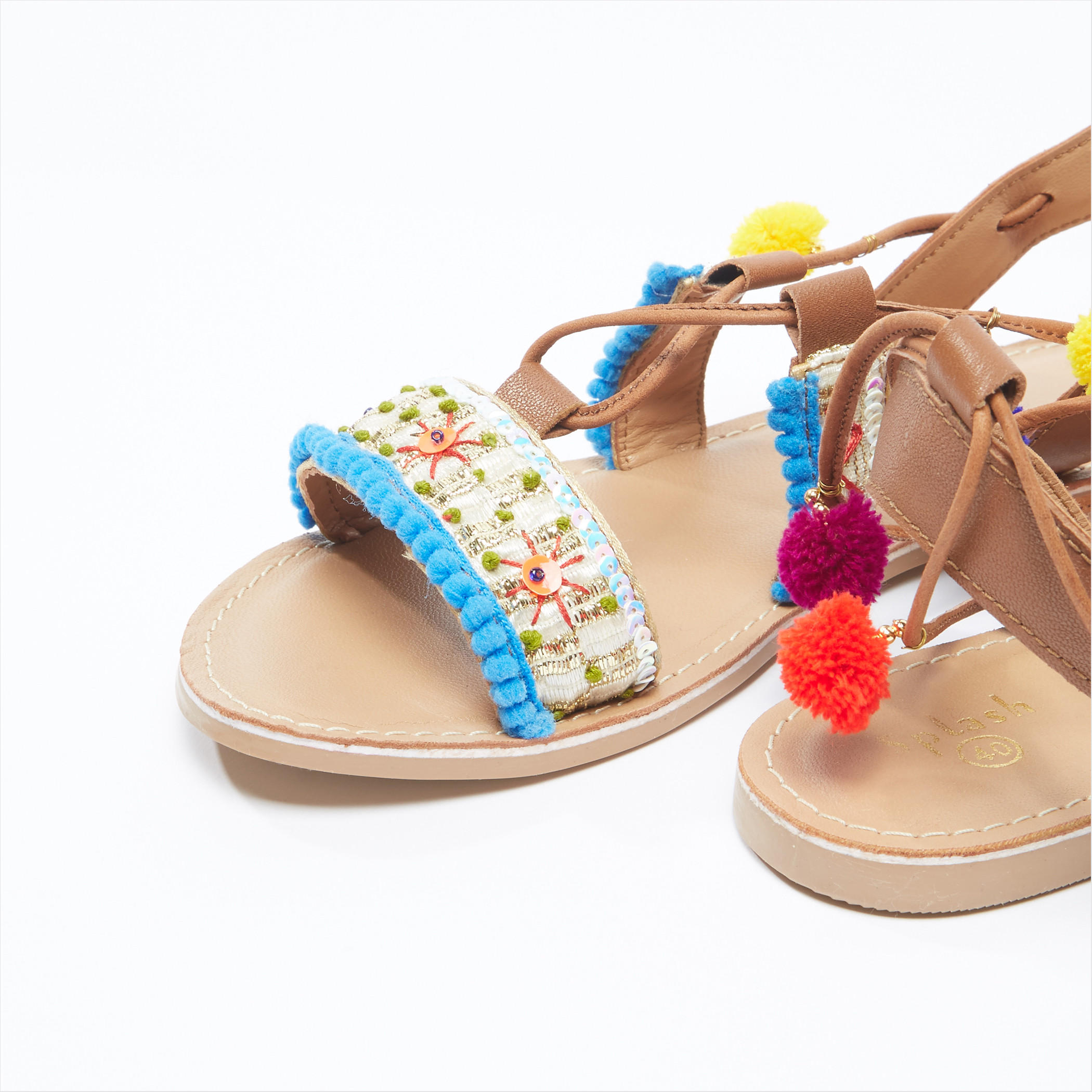 صندل مطرّز برباط وكرات بوم بوم-women-shoes-sandals-image-2