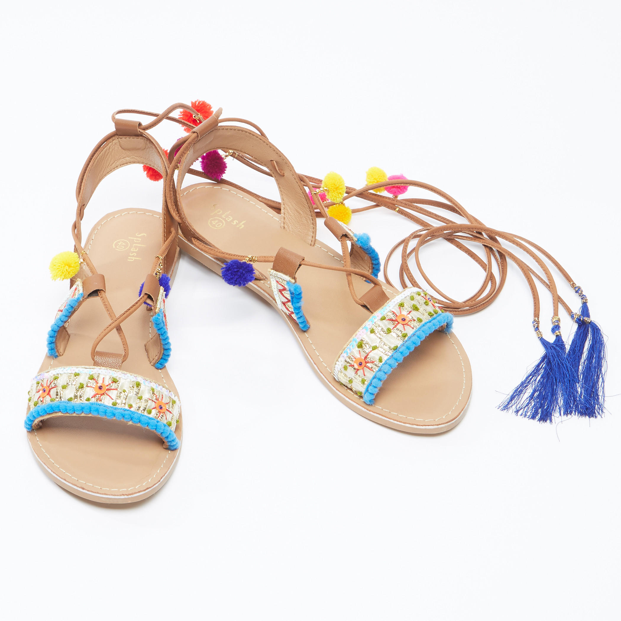 صندل مطرّز برباط وكرات بوم بوم-women-shoes-sandals-image-3