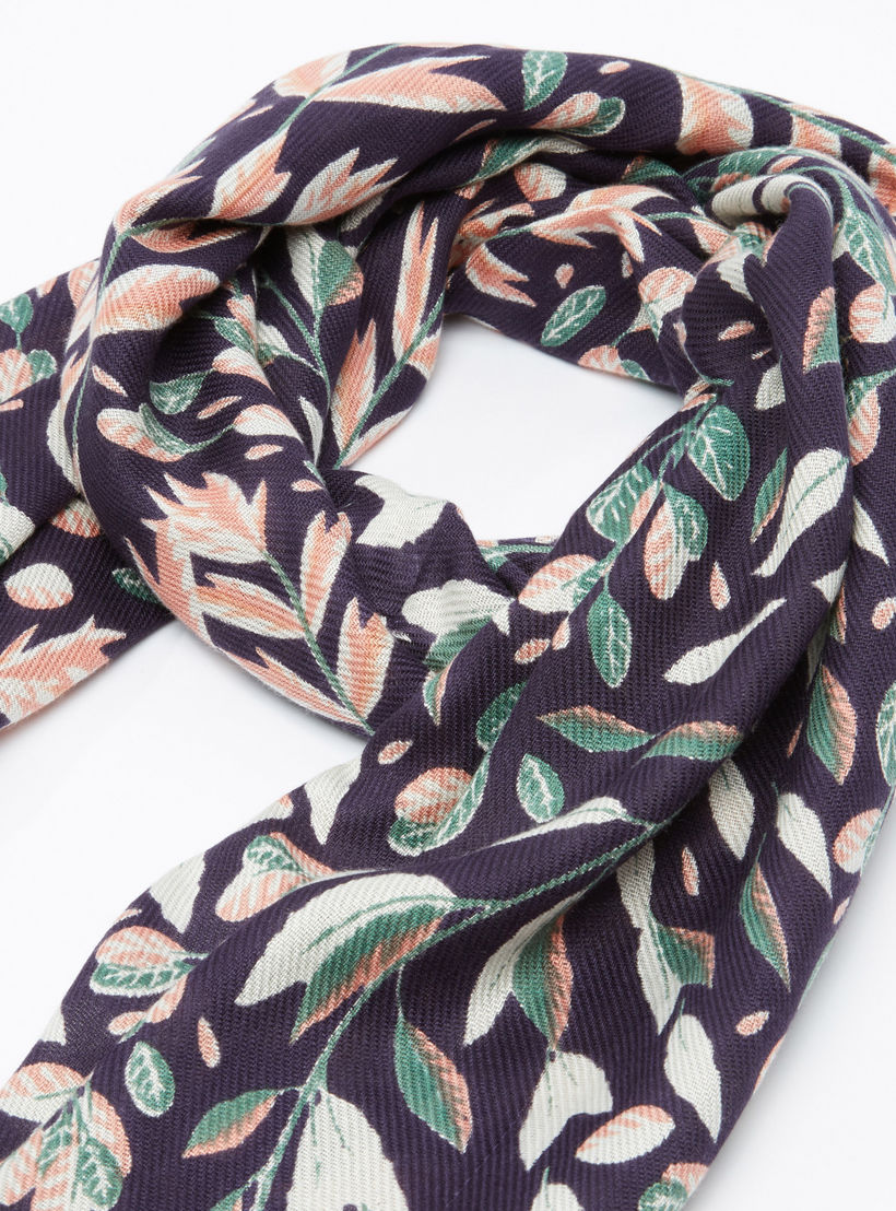 Printed Rectangular Scarf with Ribbed Texture and Fringes-women-clothingaccessories-scarves-image-1